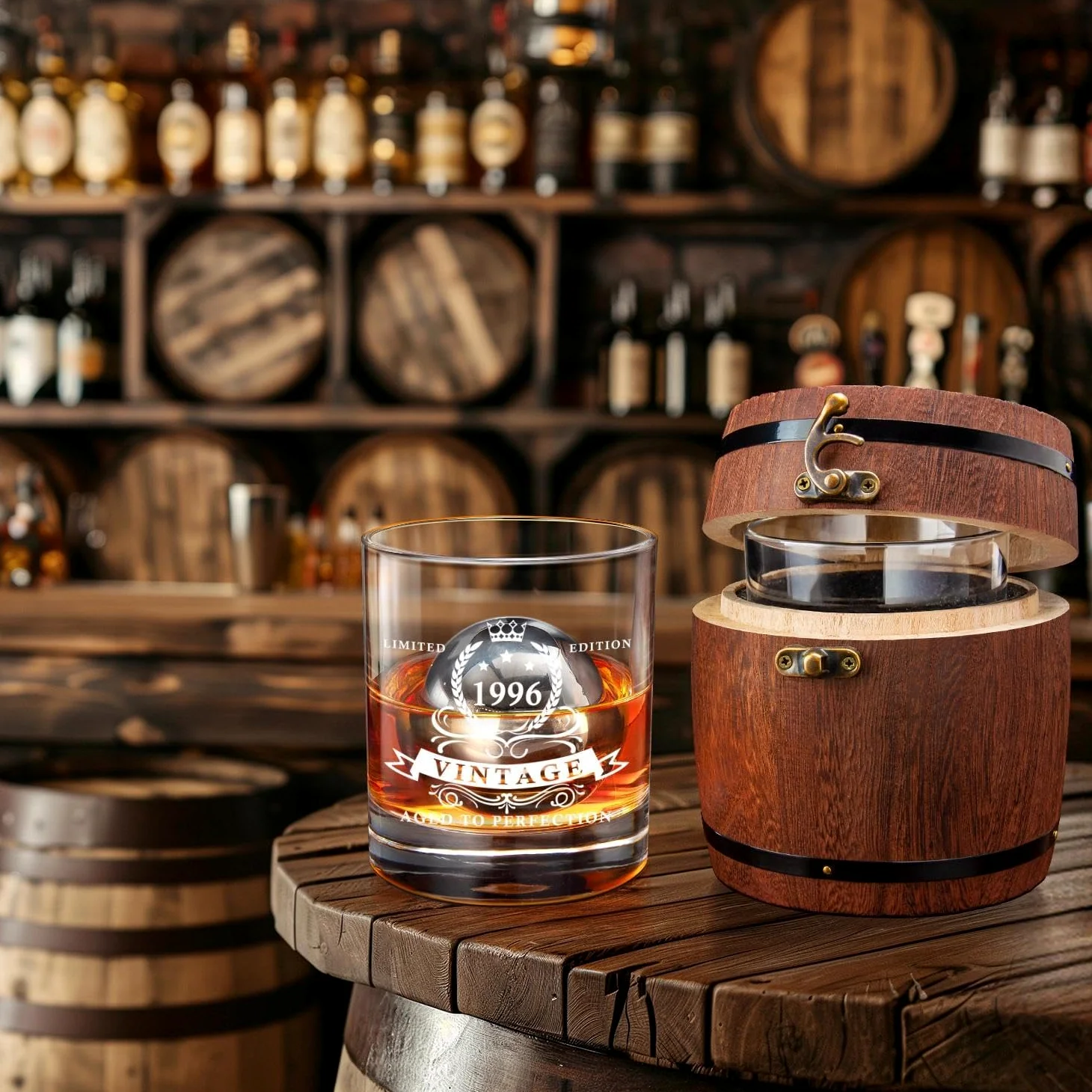 LIGHTEN LIFE Prezenty na 30. urodziny dla mężczyzn, zestaw szklanek do whisky 1995 w pudełku beczkowym, prezenty dla 30 lat, pomysły na prezent na 30. urodziny, prezenty urodzinowe 1995 dla taty,