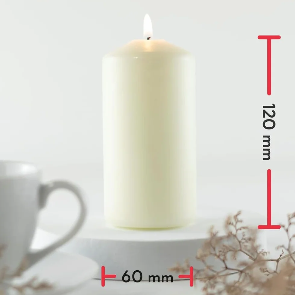 Hofer 6-częściowy zestaw świec filarowych, długi czas palenia ok. 30 godzin, średnica 6 cm, wysokość 12 cm, kość słoniowa, kremowa kość słoniowa