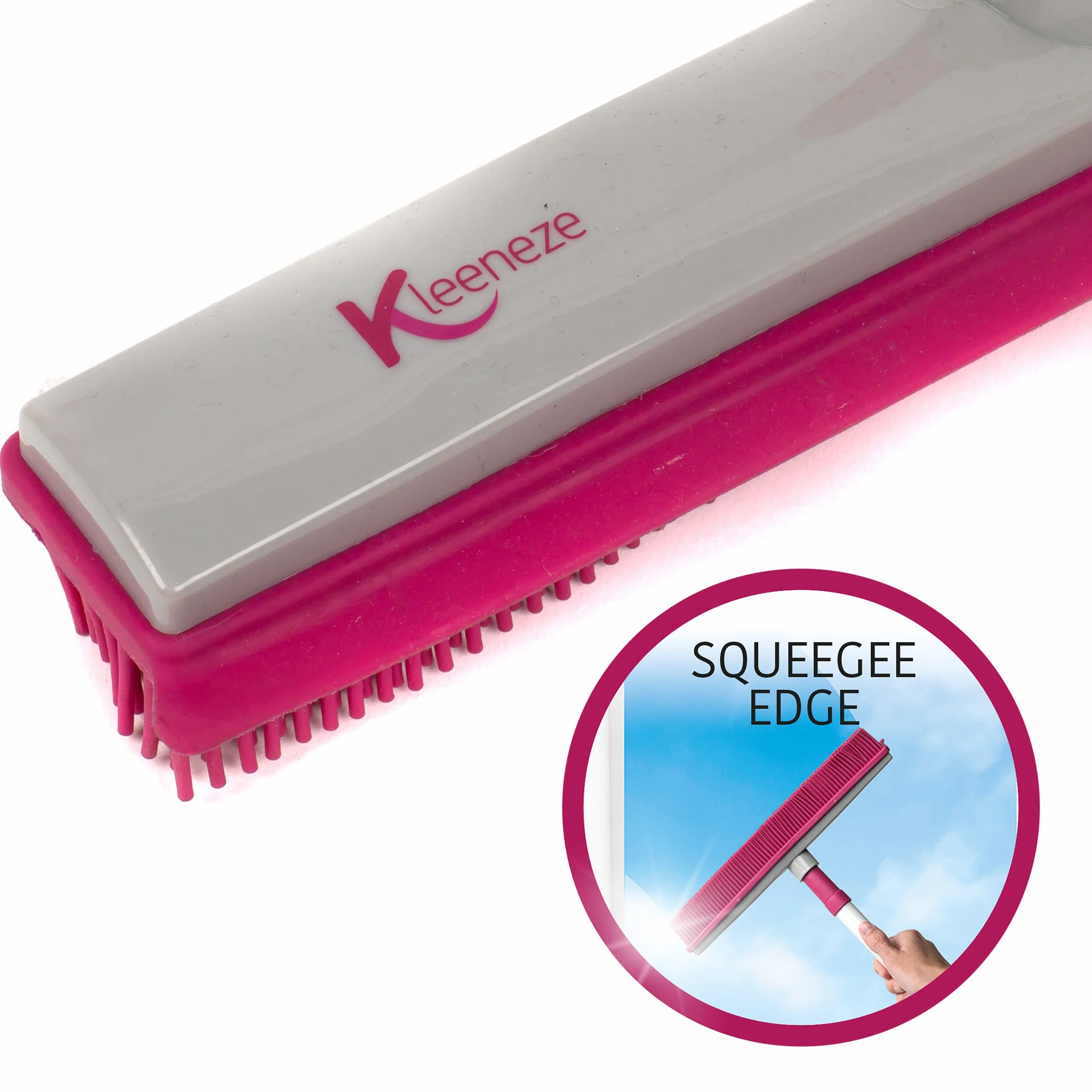 Kleeneze KL065315EU Electrostatic Rubber Head Floor Broom with Squeegee Edge, Sweeping Brush For Pet Hair, Fine Dust, Dirt and Spillages, Pink/Grey