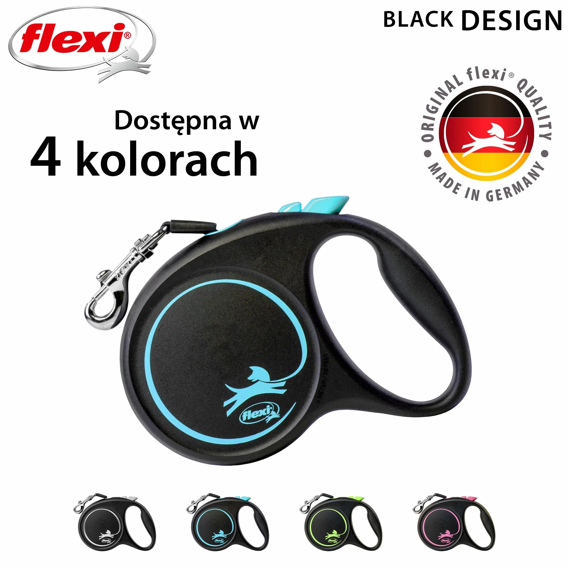 Flexi smycz automatyczna Black Design taśma M 5m niebieska