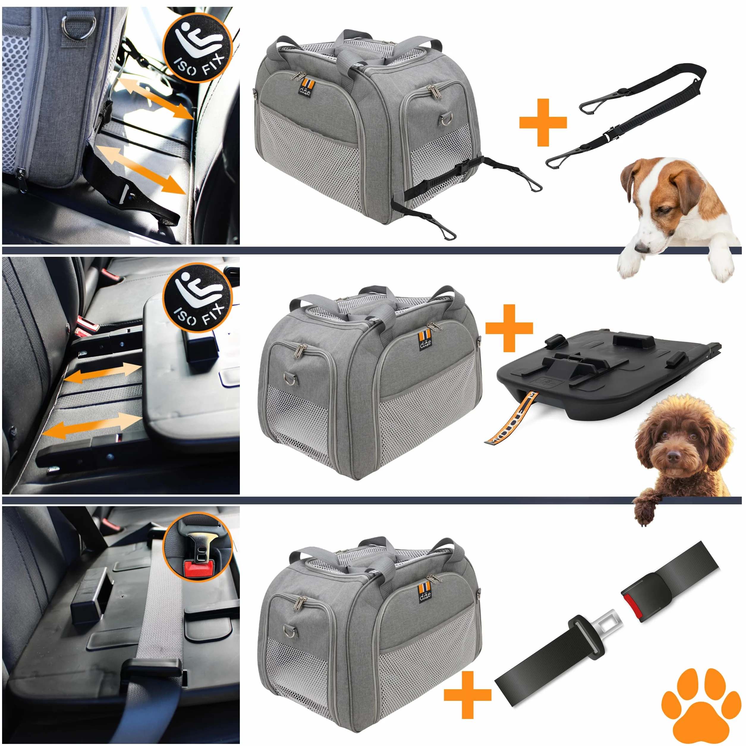 Transporter dla psa i kota CAR-GO ISOFIX, rozkładane boki, torba podróżna szary