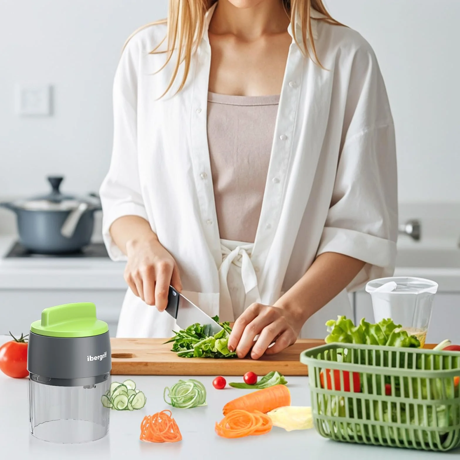 Ibergrif M522 spiralizer do warzyw, maszyna do spaghetti z cukinii ulepszona, spiralizer do cukinii wolny od BPA, nadaje się do zmywarki, 4 w 1 do krojenia cukinii, odpowiedni do ogórków i cukinii