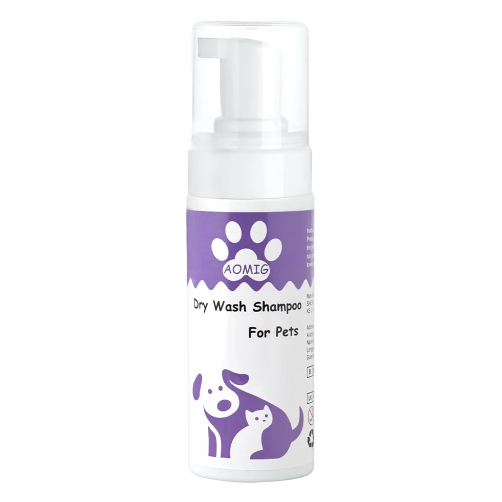 Aomig Suchy szampon dla kotów i psów, 150 ml, bez spłukiwania, głębokie czyszczenie włosów, chłodzenie, 100% naturalny, na łupież, tłuszcz, zapach