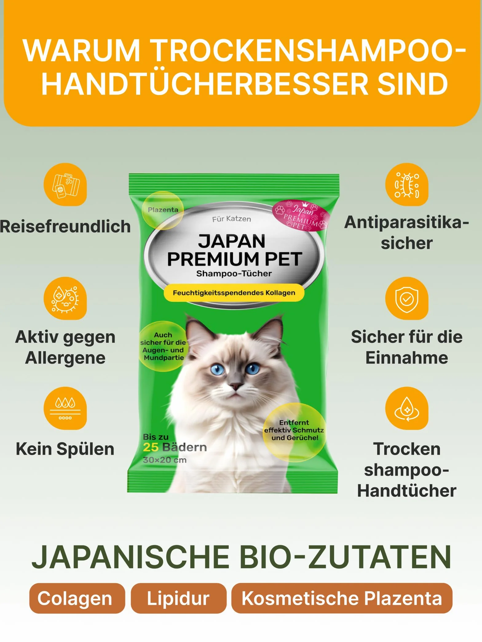 No Rinse Cat Shampoo Towel | Chusteczki do pielęgnacji, które działają jak suchy szampon dla kotów, czyszczenie i dezodoryzacja na bazie roślin, chusteczki dla zwierząt domowych z