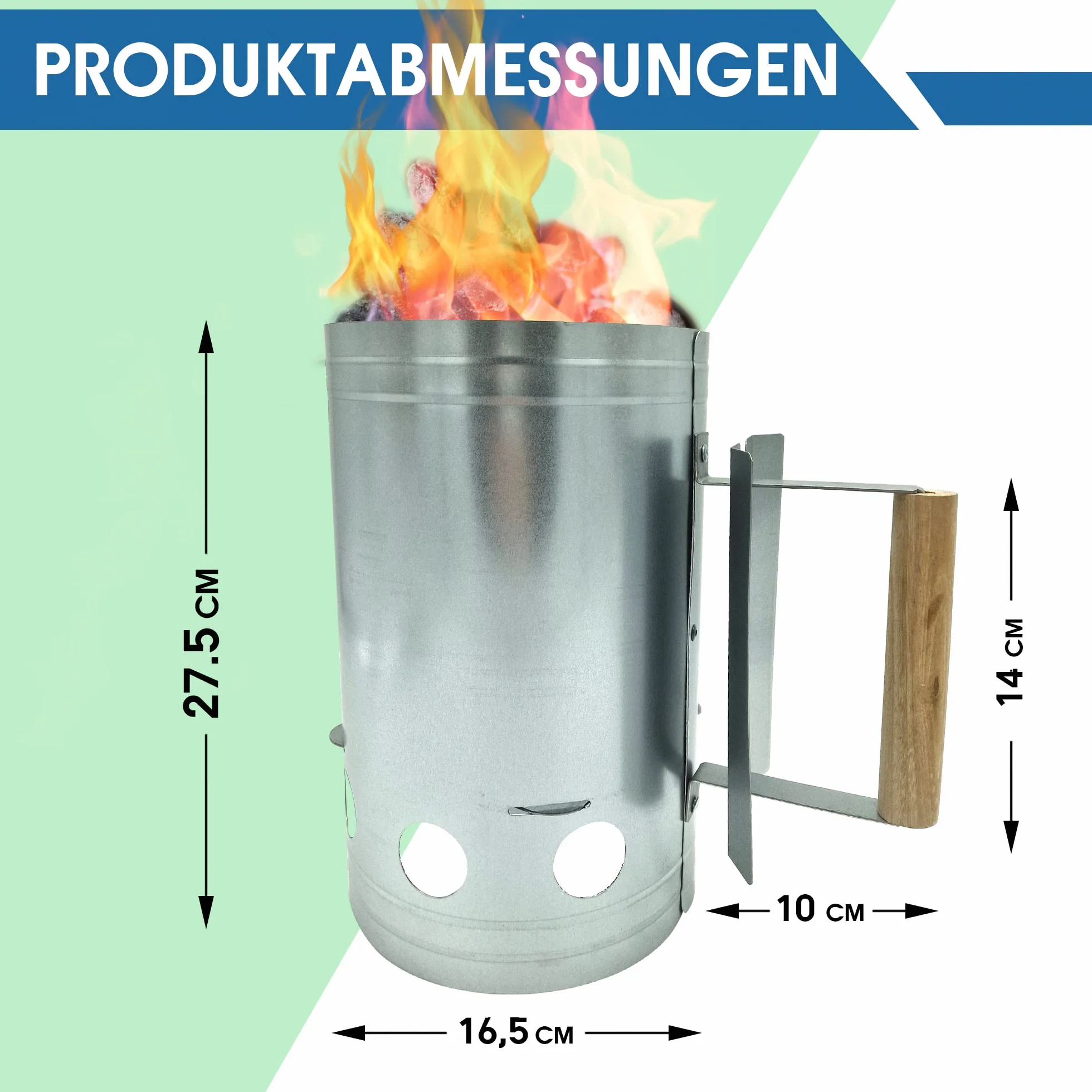 HMH - Shop kominek do grilla, rozpalarka do węgla, kominek do grilla, drewniany uchwyt, kolumna opałowa, zapalarka grilla, rozpalanie grilla, szybkie rozpalanie węgielków