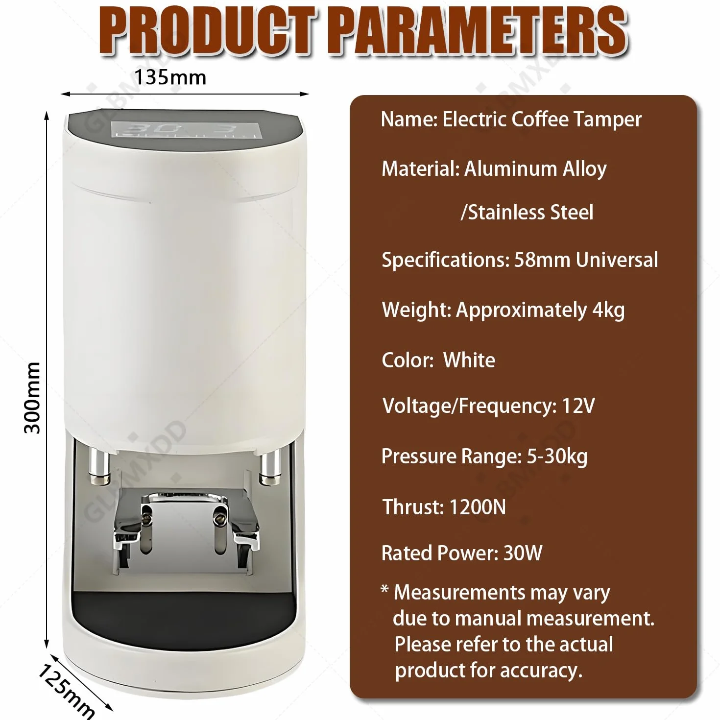 Ubijak do kawy 58 mm, automatyczna elektryczna prasa do kawy ziarnistej espresso, 1-3 cykle ubijania, ciśnienie 5-30 kg, do kawiarni i użytku domowego White-Flat