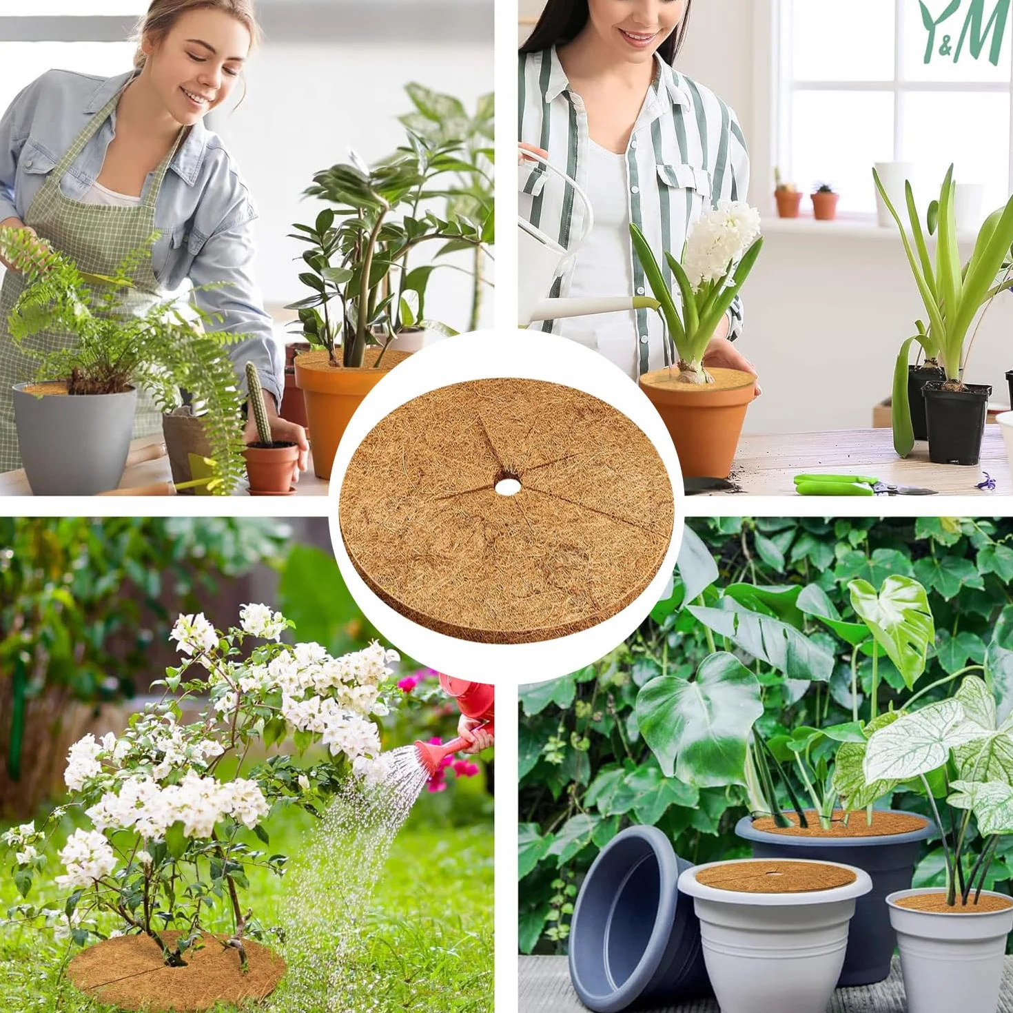 Płyta z włókna kokosowego 30 cm mulczowanie kokosowe 4 szt. Bezpieczne kokosowe ochrona roślin biodegradowalna ściółka kokosowa oddychająca mata do roślin i drzew zapobiega zamarzaniu chwastów (30 cm)