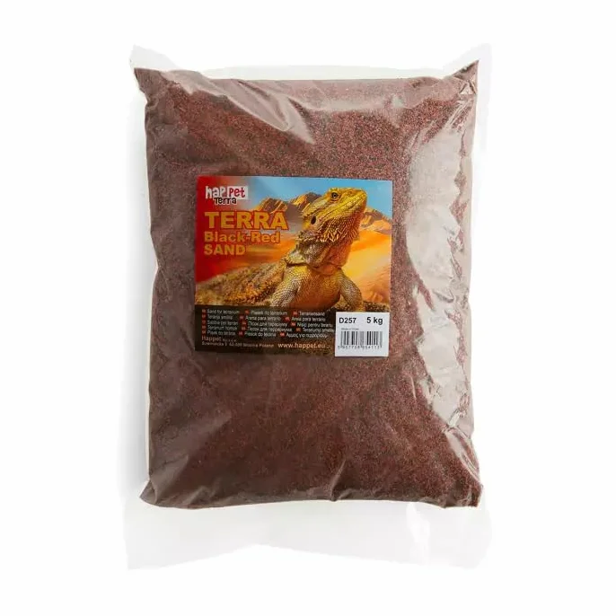 HAPPET Czerwono-Czarny Piasek do Terrarium 5 kg – Naturalny, Średnioziarnisty Piasek 0.8–1.0 mm, Idealny dla Gadów i Bezkręgowców Pustynnych