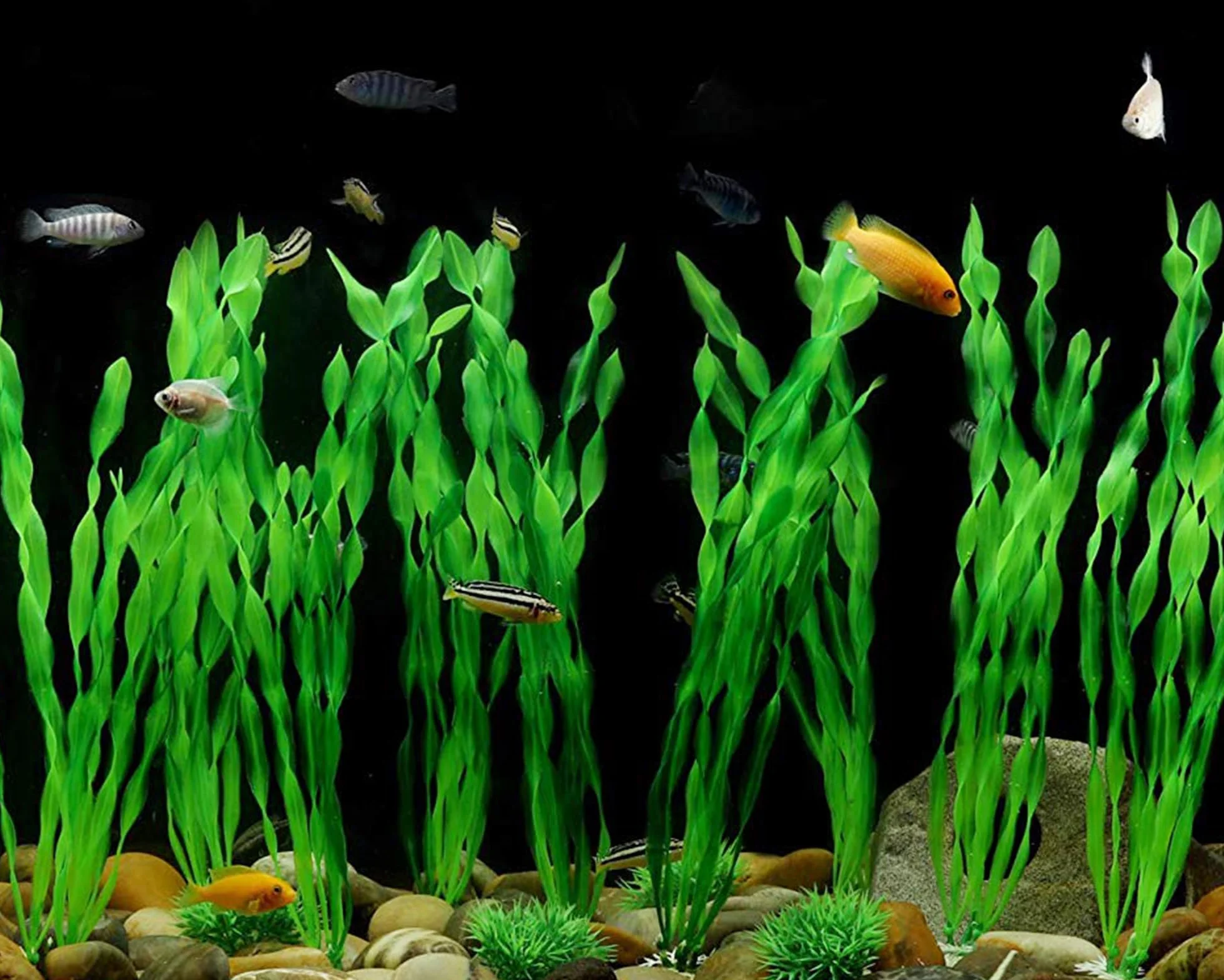 MyLifeUNIT Artificial Seaweed Aquarium Plants 10 PCS Green Plastic Fish Tank Decorations