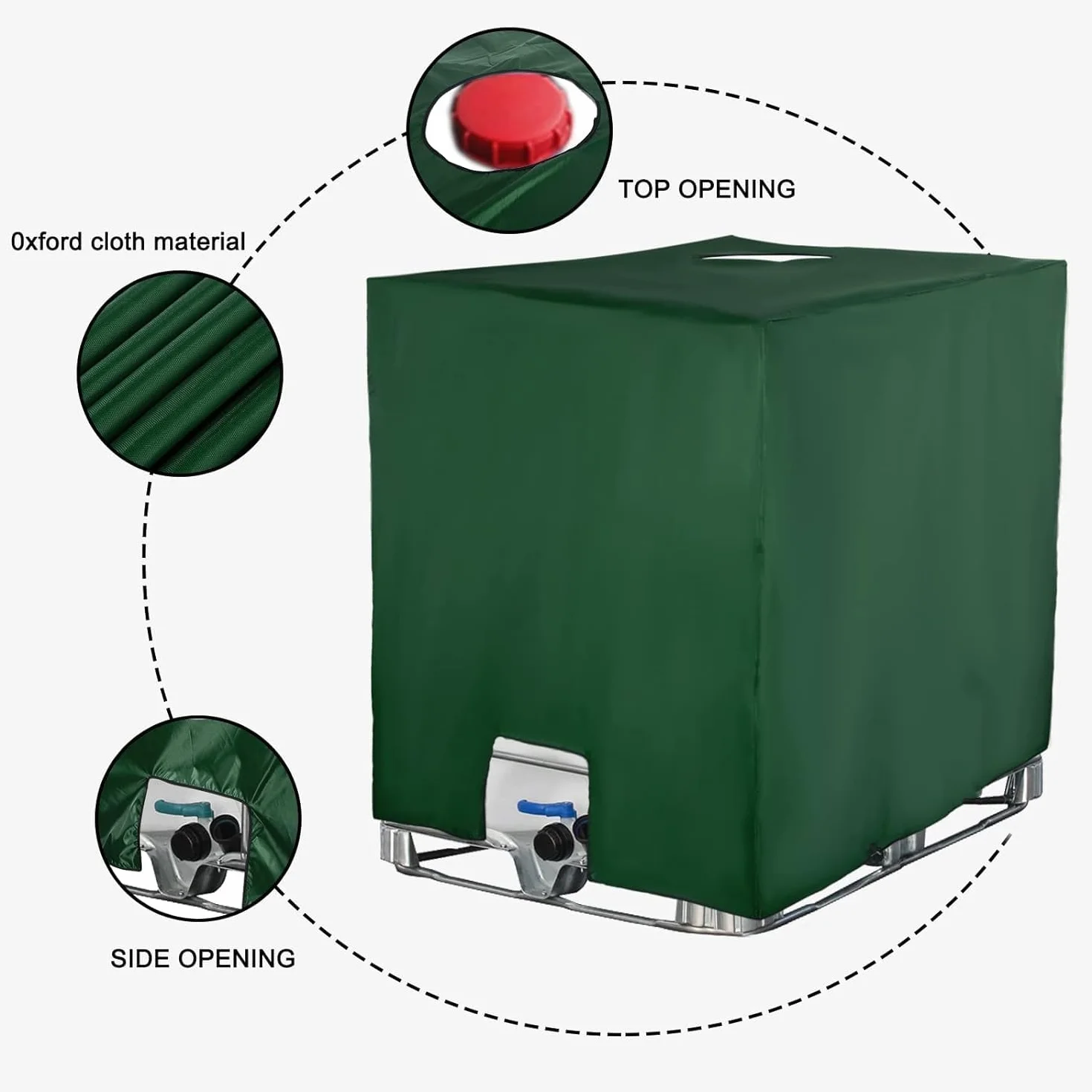 IBC osłona zbiornika na wodę, pyłoszczelna, ochrona przed promieniowaniem UV, plandeka ochronna, nadaje się do zbiornika IBC 1000 l (120 x 100 x 116 cm, zielona)