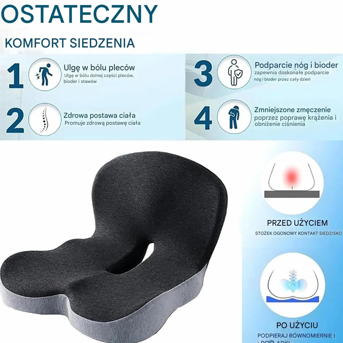 Back and Seat Cushion, Memory Foam Chair, Integrated Lumbar Support, Orthopedic Tailbone Mat, Ergonomic Sitting Comfort for Women Men Elderly Adults Dorm Room Truck