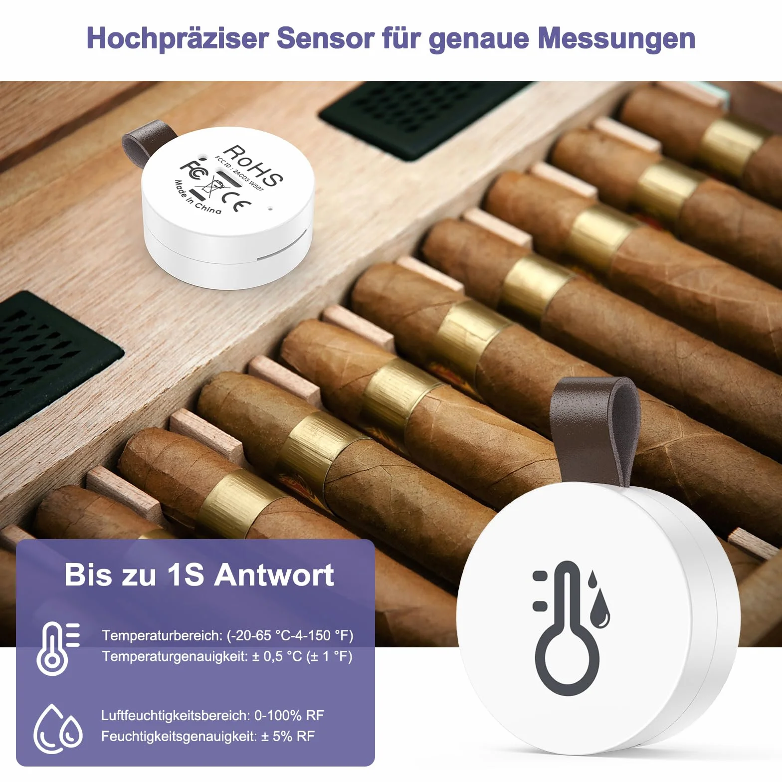Termometr Bluetooth Higrometr, miernik temperatury i wilgotności powietrza z aplikacją i przechowywaniem danych, cyfrowy czujnik temperatury i wilgotności do domu, szklarni, piwnicy na wino, 1
