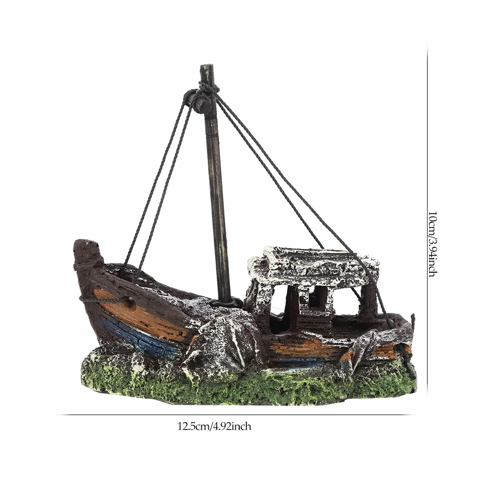 Resin Aquarium Fish Tank Landscape Ornament, Aquarium Artificial High Simulation Shipwreck Decoration Fish Tank Hide House