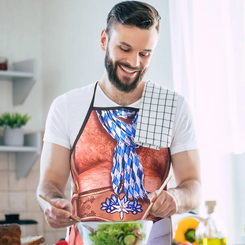 Śmieszny fartuch kuchenny dla mężczyzn, zabawny fartuch do grillowania męski fartuch z brzuchem śliczny fartuch męski zabawny fartuch kuchenny seksowny męski fartuch na imprezę do