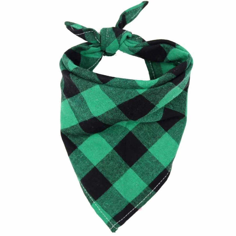 Bawełniana chusta na szyję dla psa bandana w kratkę regulowana zielono-czarna rozmiar S