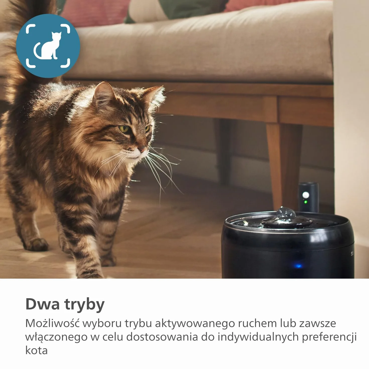Philips Fontanna Wodna Dla Zwierząt, Zabezpieczenie przed rozlaniem, Auto Uzupełnianie Wody, Aktywacja Ruchem, Cichy (<38 dB), 4 Warstwy Filtrów, Na Baterie, Pojemność 2,2 l (PAW3210/02)
