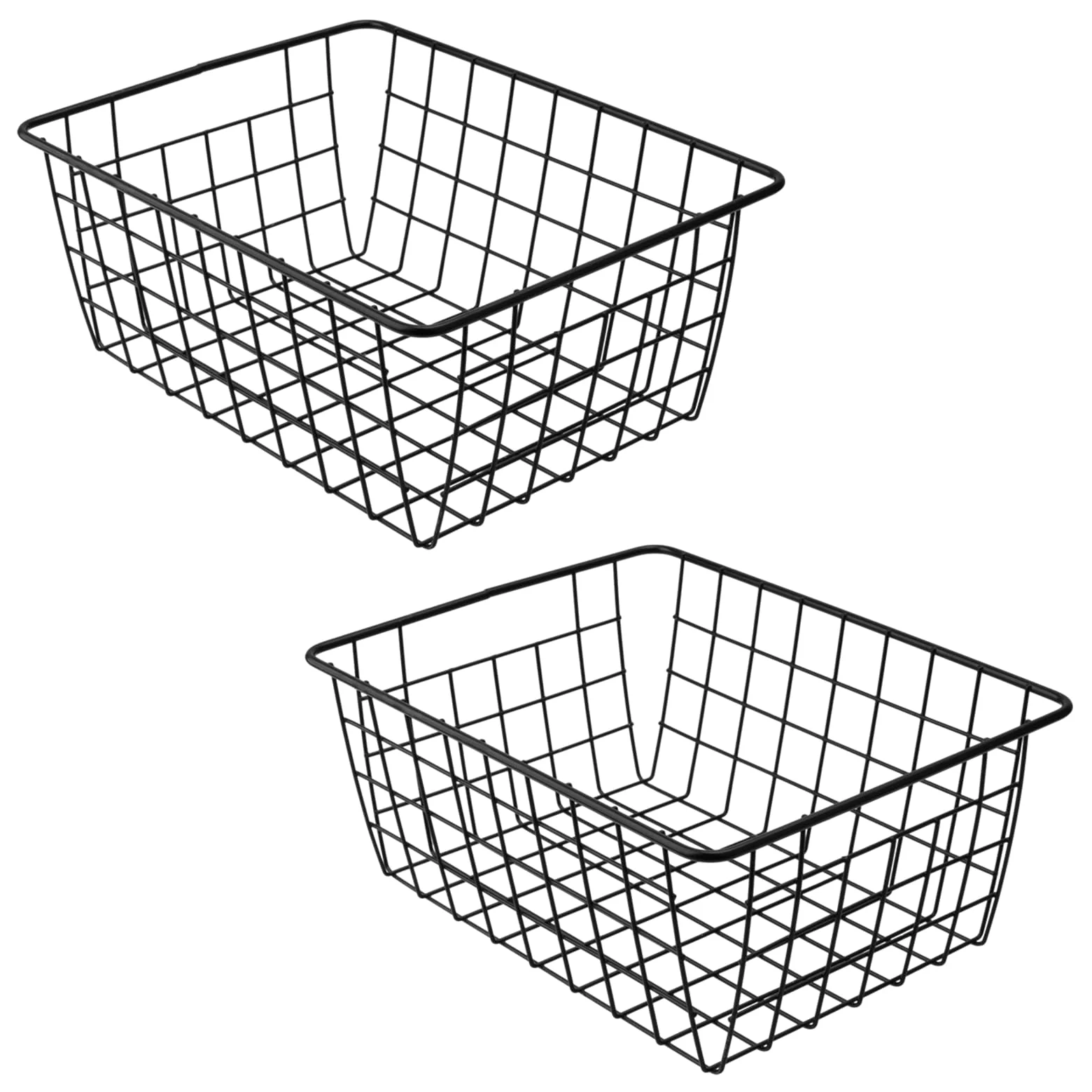 ZOZOENHOU 2 sztuki koszy do przechowywania z drutu 28 x 22 x 12 cm, metalowy kosz, kosz ?azienkowy, metalowy kosz z otwartym drutem, ?elazny kosz wisz?cy, do biura, kuchni, ?azienki, kolor czarny