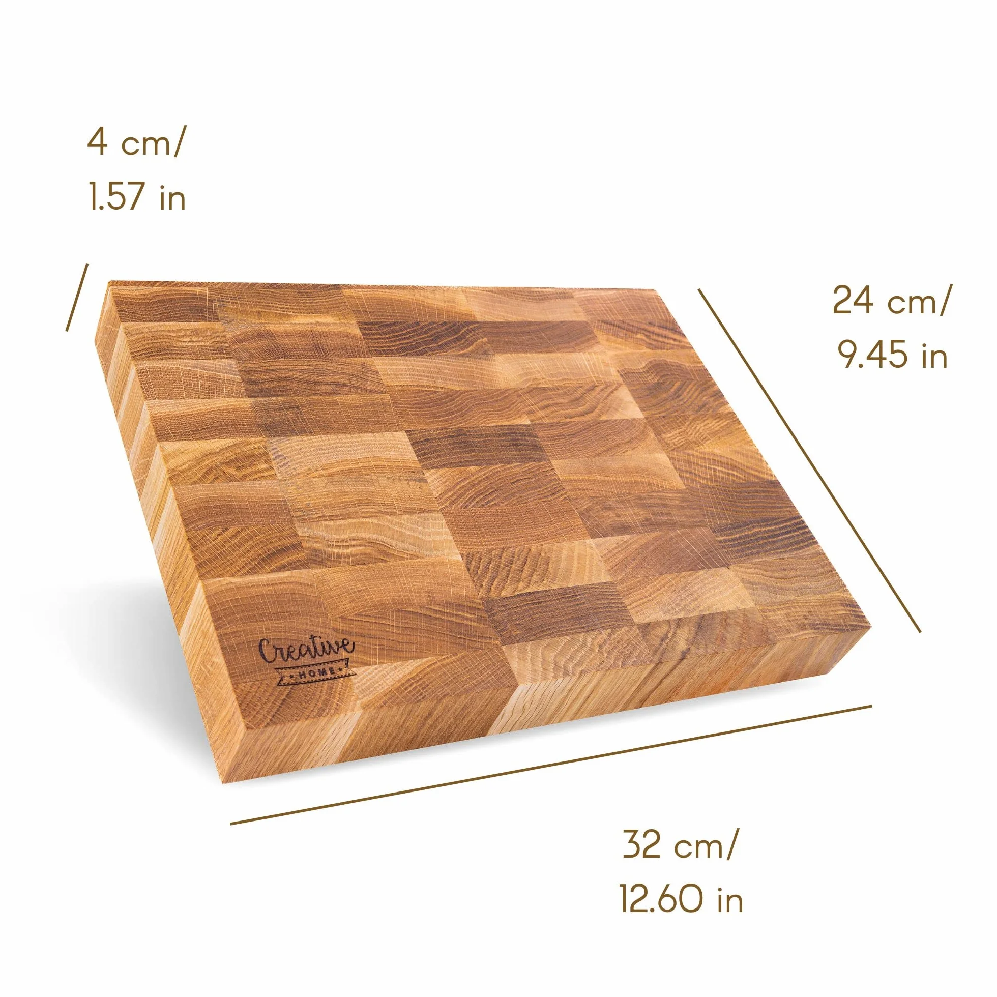 Creative Home Dębowa Deska do Krojenia | 32 x 24 x 4 cm | Naturalne Drewno Dębowe | Prostokątna Duża Profesjonalna Deska Rzeźnicza | Odwracalna | Idealna do Kuchni, Restauracji