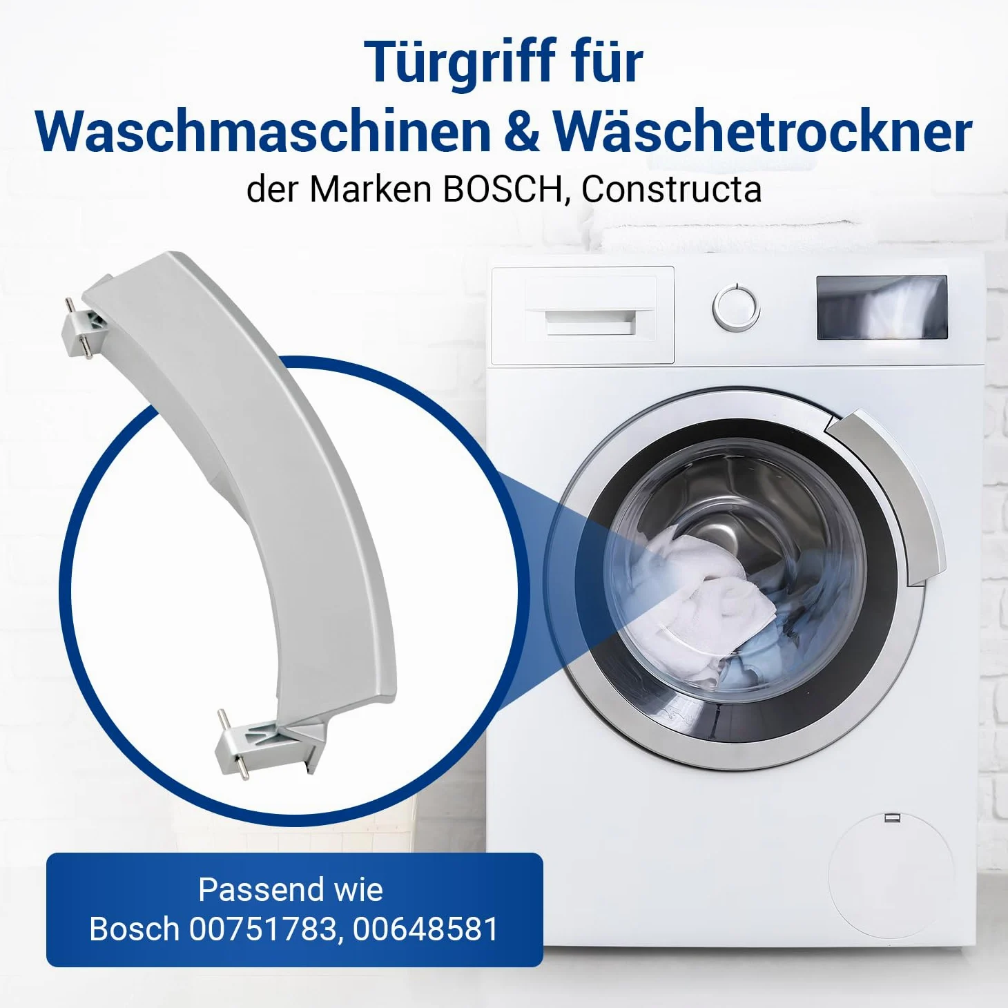 VIOKS Klamka drzwiowa srebrna z osiami zamiennik do 00648581 & 00751783 - Siemens Constructa Bosch uchwyt do pralki i suszarki uchwyt drzwi tworzywo sztuczne