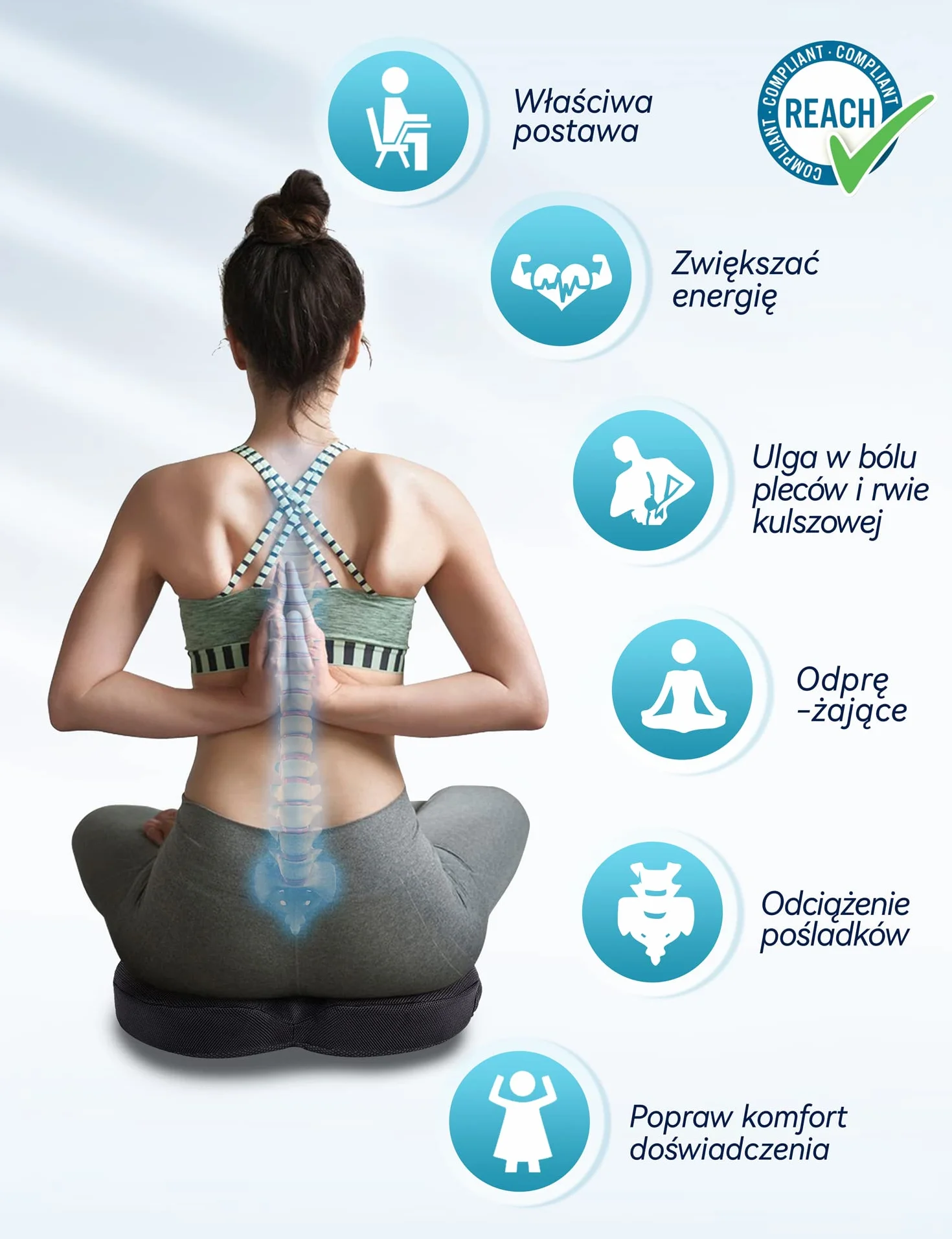 Travel Ease Ergonomiczna Poduszka na Siedzenie, Premia Podkładka z Pianki Żelowej z Pamięcią, Komfort przy Długim Siedzeniu, Podpórka Biodrowa do Krzesła Biurowego, Fotela Samochodowego (Czarny)