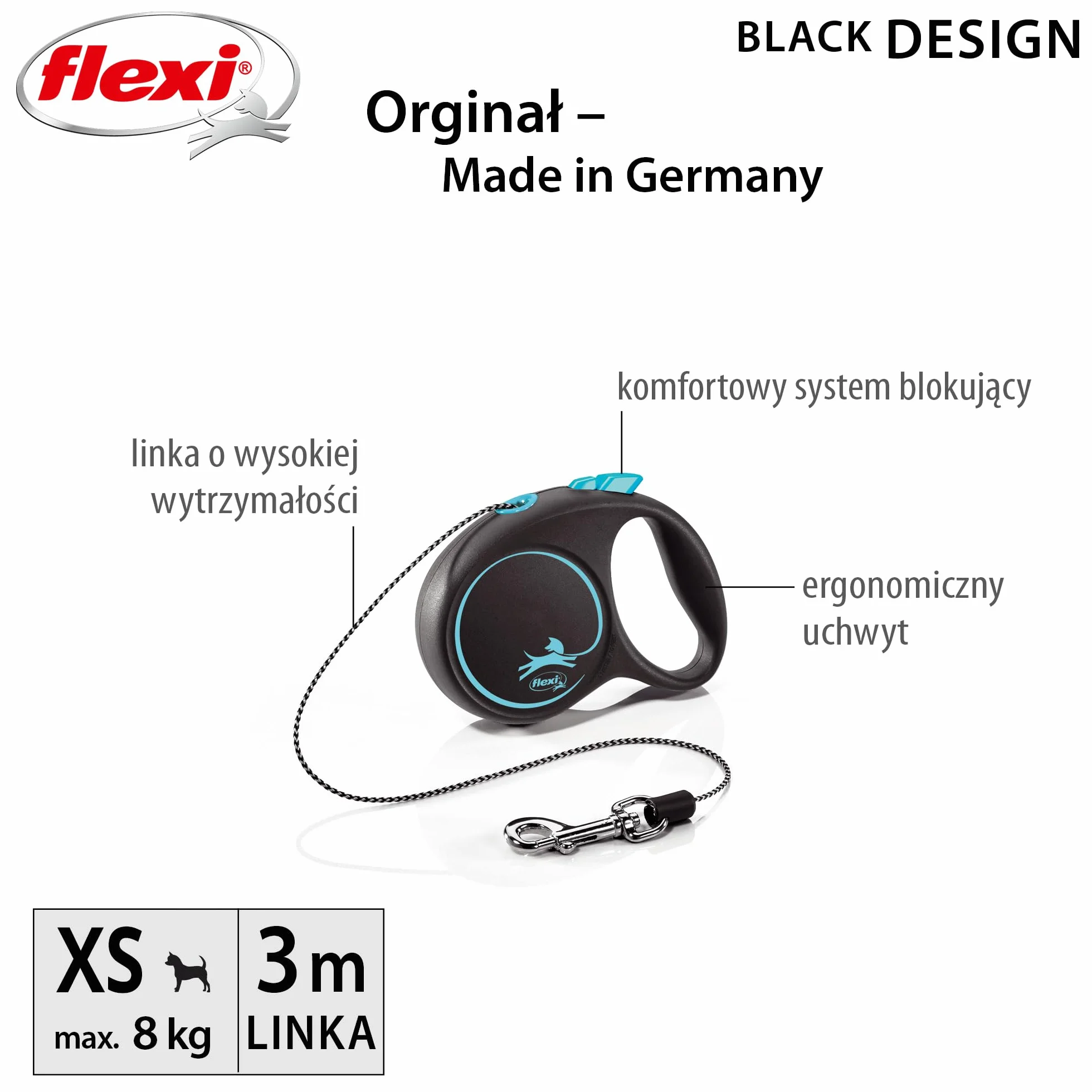 flexi smycz automatyczna Black Desing linka XS 3m niebieska