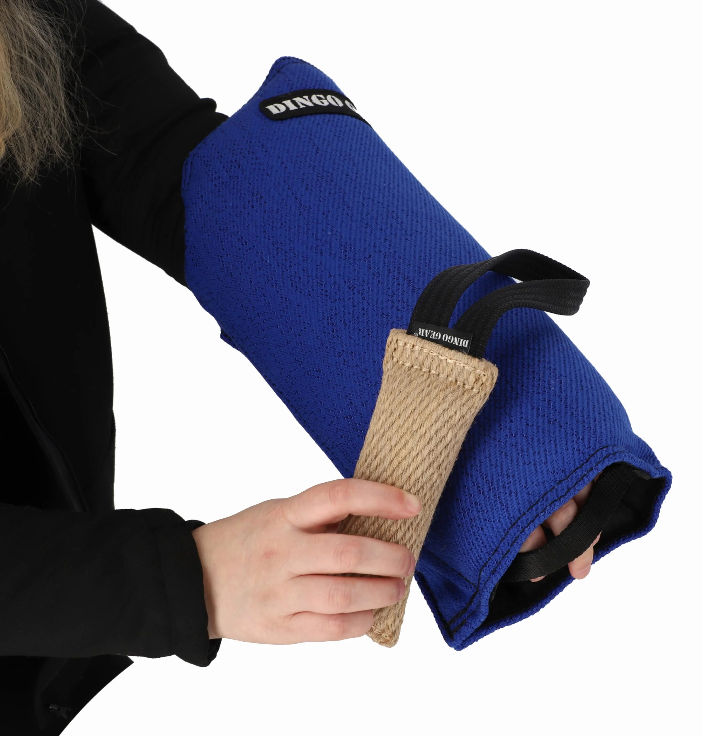 DINGO GEAR Zestaw narzędzi do treningu gryzienia Nylcot Mini Bite Sleeve Plus jutowy holownik niebieski