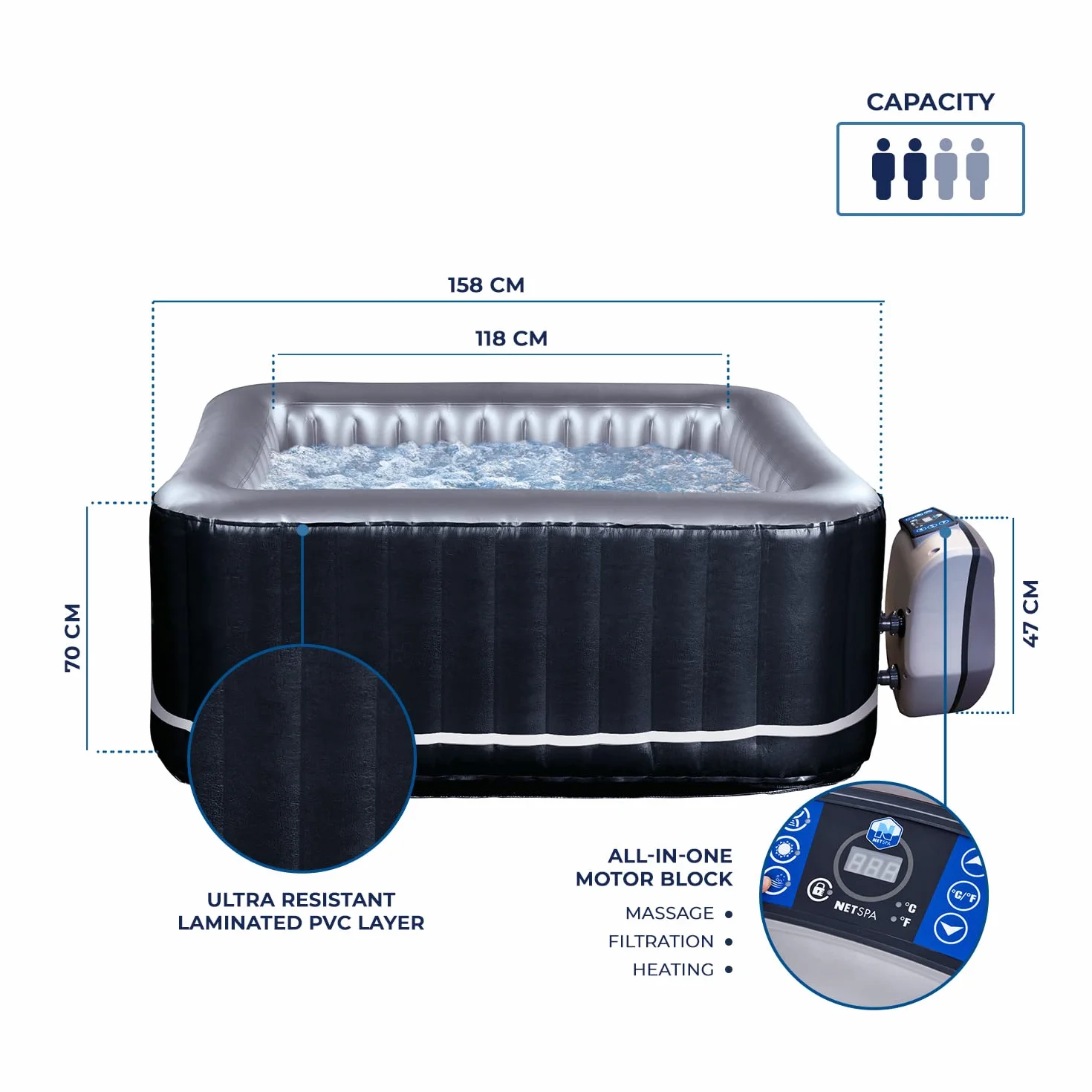 Netspa Spa Gonflable Nadmuchiwane Spa, Czarny, 650 l