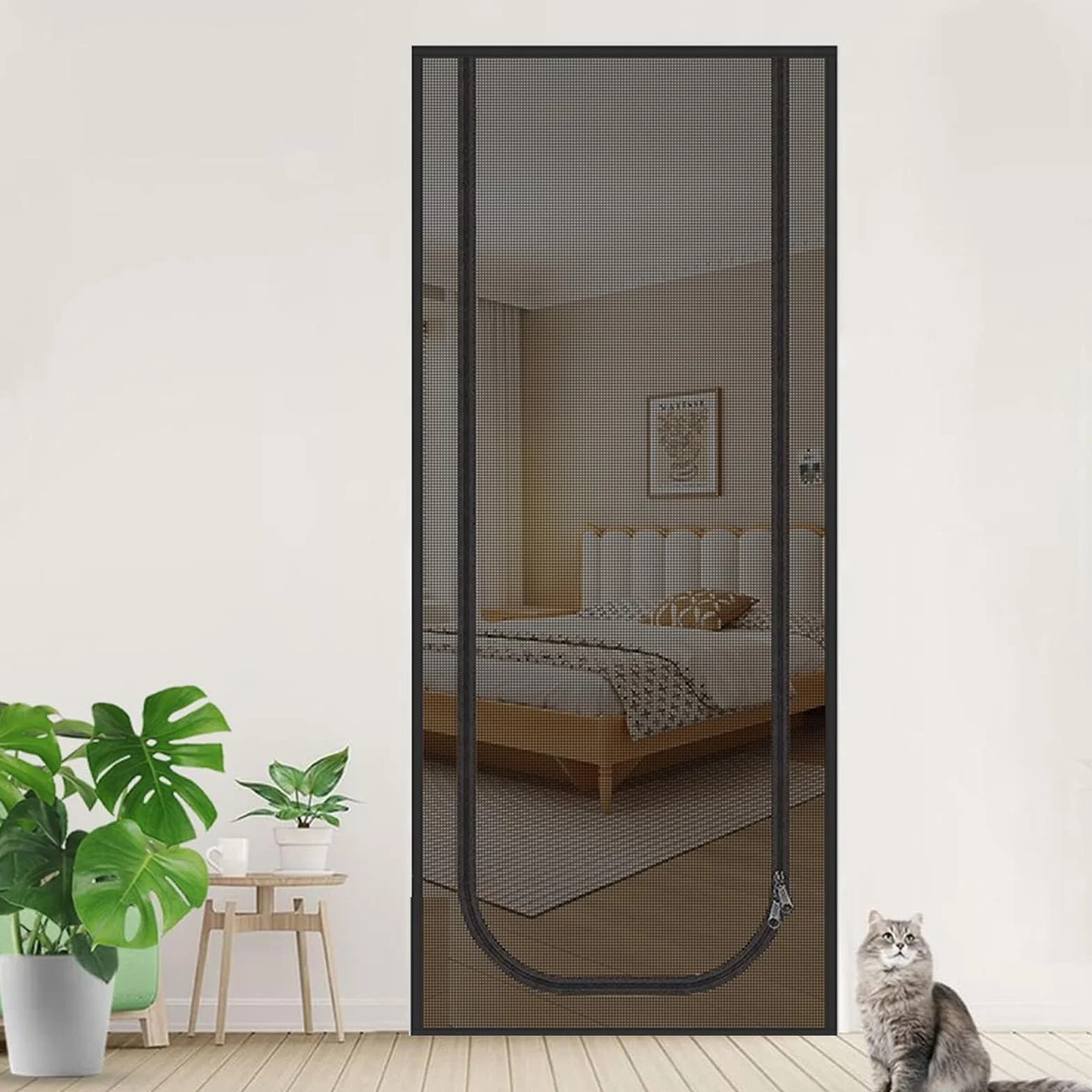 Moskitiera balkonowa siatka dla kota 90x210 cm z zamkiem błyskawicznym