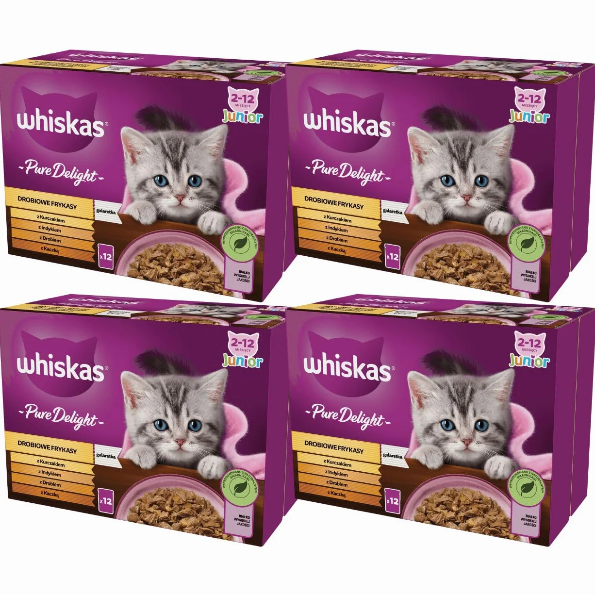 Whiskas Junior Pure Delight Ragout w galarecie mokra karma dla kotów, wielopak 48 saszetek 85 g