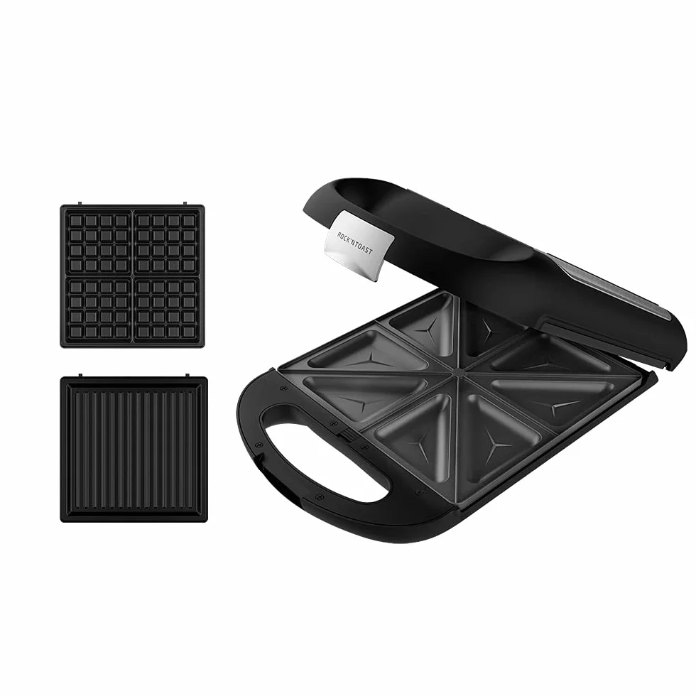 Cecotec Opiekacz do kanapek Rock'nToast Family 3w1. 1500 W, pojemność dla 4 kanapek, powłoka nieprzywierająca, 3 wymienne płyty, szybkie i równomierne opiekanie, stal nierdzewna
