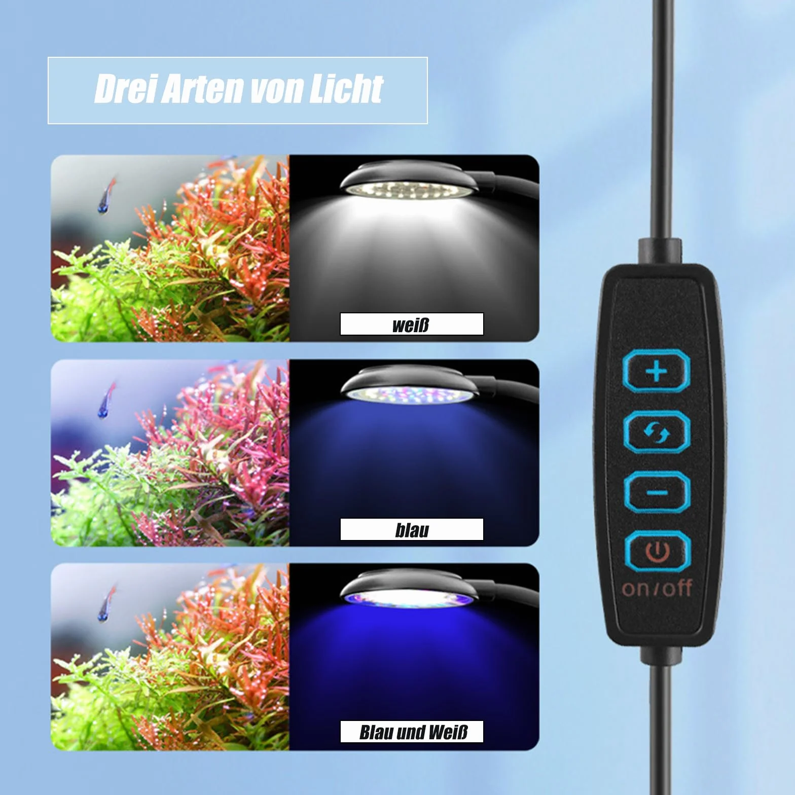 GERUI Lampa do akwarium 7 W 20-40 cm biała i niebieska światło 2 szt