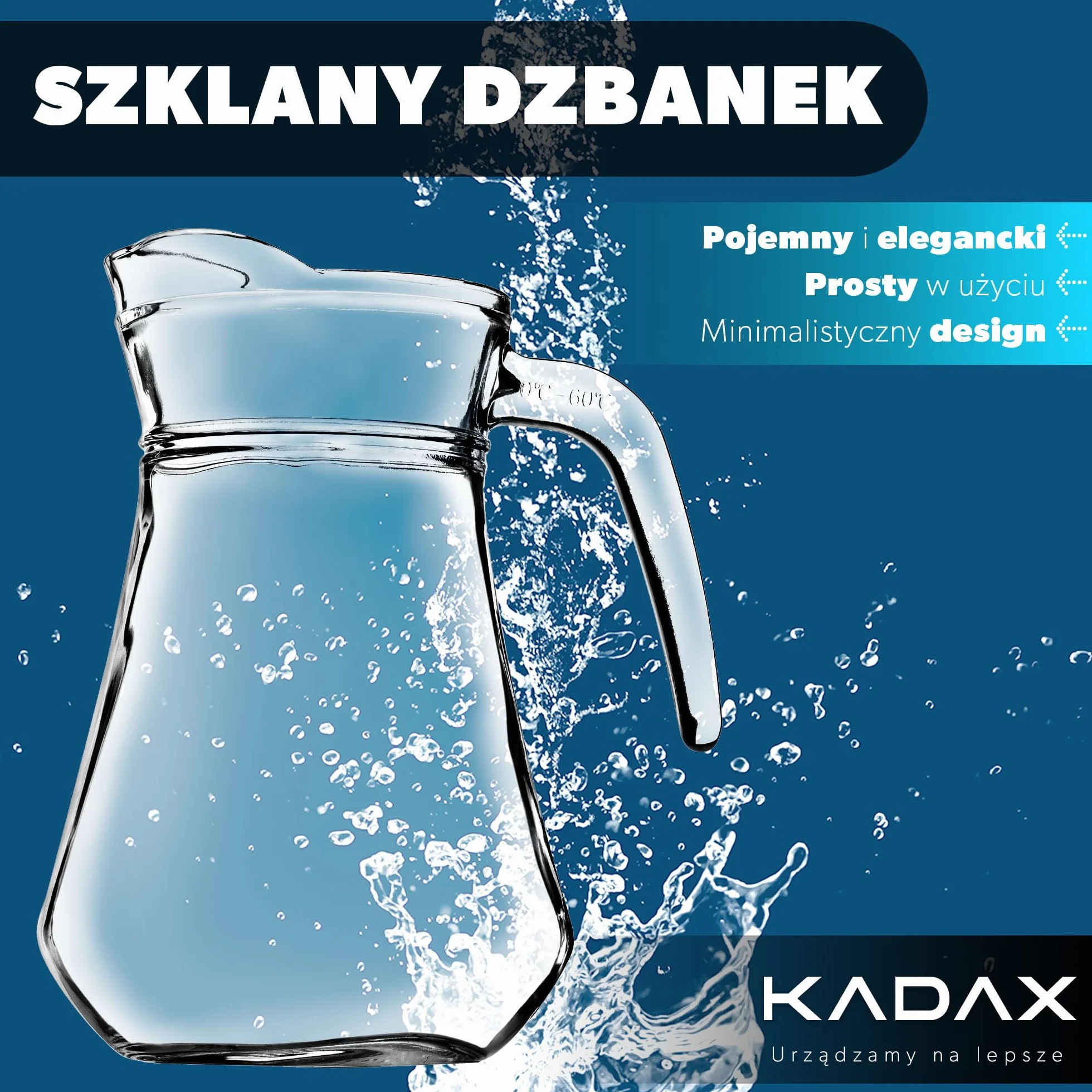 KADAX Dzbanek szklany Theo 1,4 l - karafka z dzióbkiem i wygodnym uchwytem, z trwałego szkła, przezroczysta, do zimnych napojów: wody, soków, mleka, mrożonej herbaty