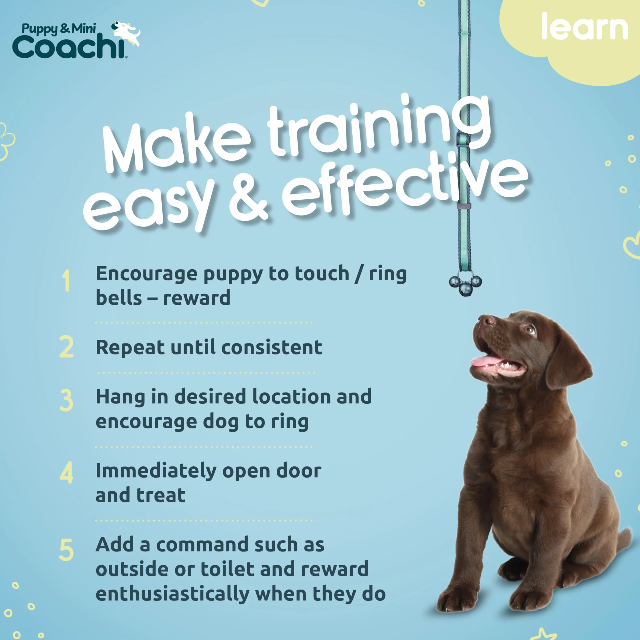 Coachi Puppy & Mini Toilet Training Bells - odpowiednie dla szczeniaków lub nowo nabytych psów, nauka czystości w domu, zapobieganie drapaniu drzwi. Akcesorium dla psa, świetne do treningu klikerowego