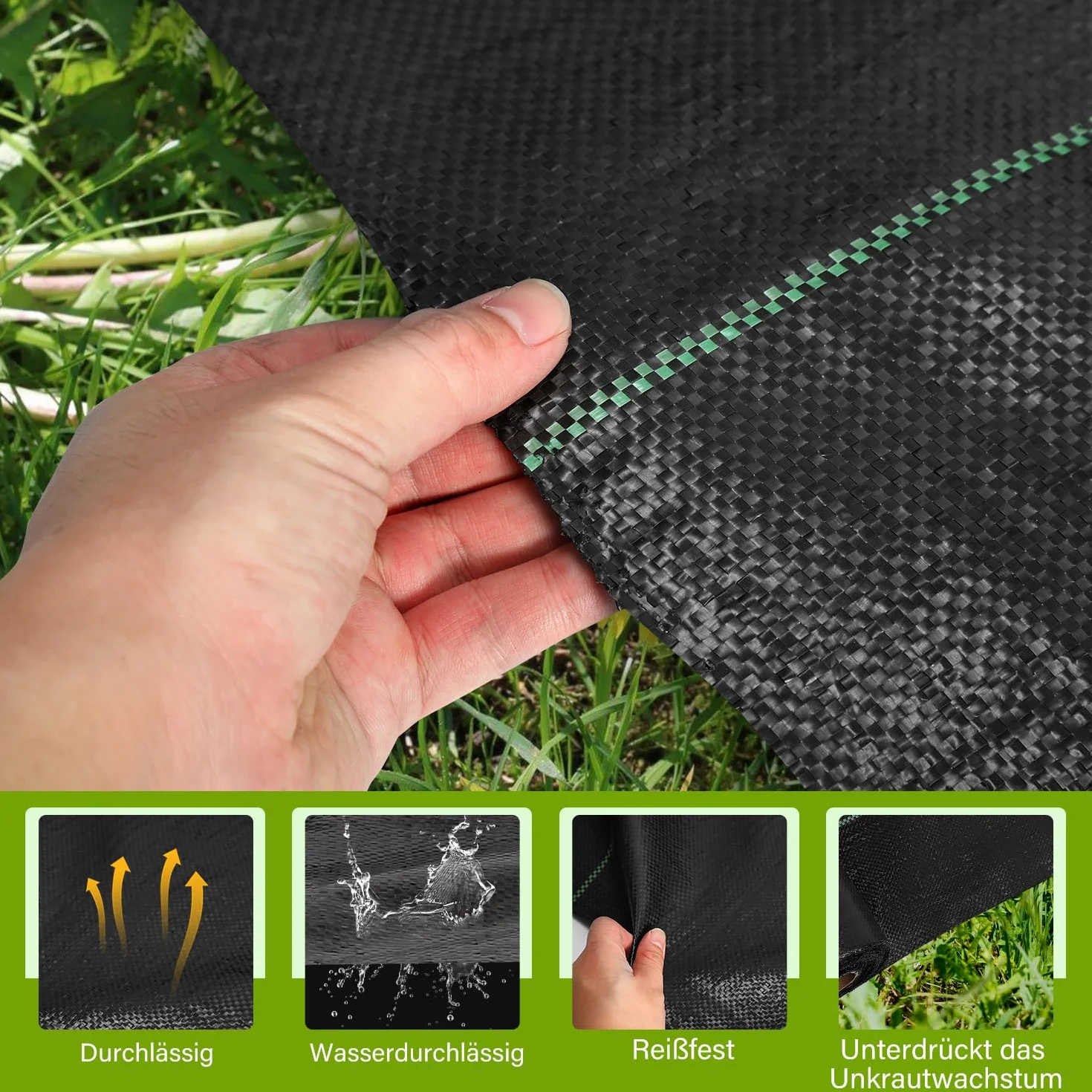 Włóknina przeciw chwastom, folia do chwastów, do ogrodu, przepuszczająca wodę z ochroną UV, 1 m x 10 m rolka tkaniny spodniej – przepuszczająca wodę i odporna na rozerwanie, czarna