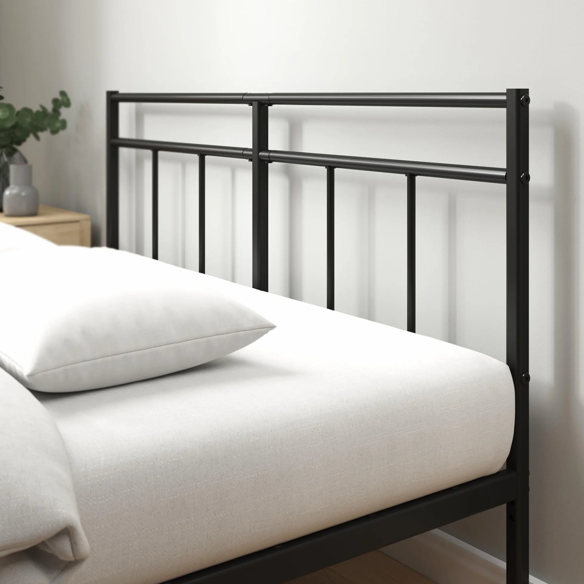 Zinus Elias Łóżko 200 x 140 cm – 30 cm wysokości – metalowa rama łóżka z zagłówkiem – metalowe łóżko ze stelażem – nie wymaga łóżka kontynentalnego, wolna przestrzeń pod łóżkiem, nowoczesne