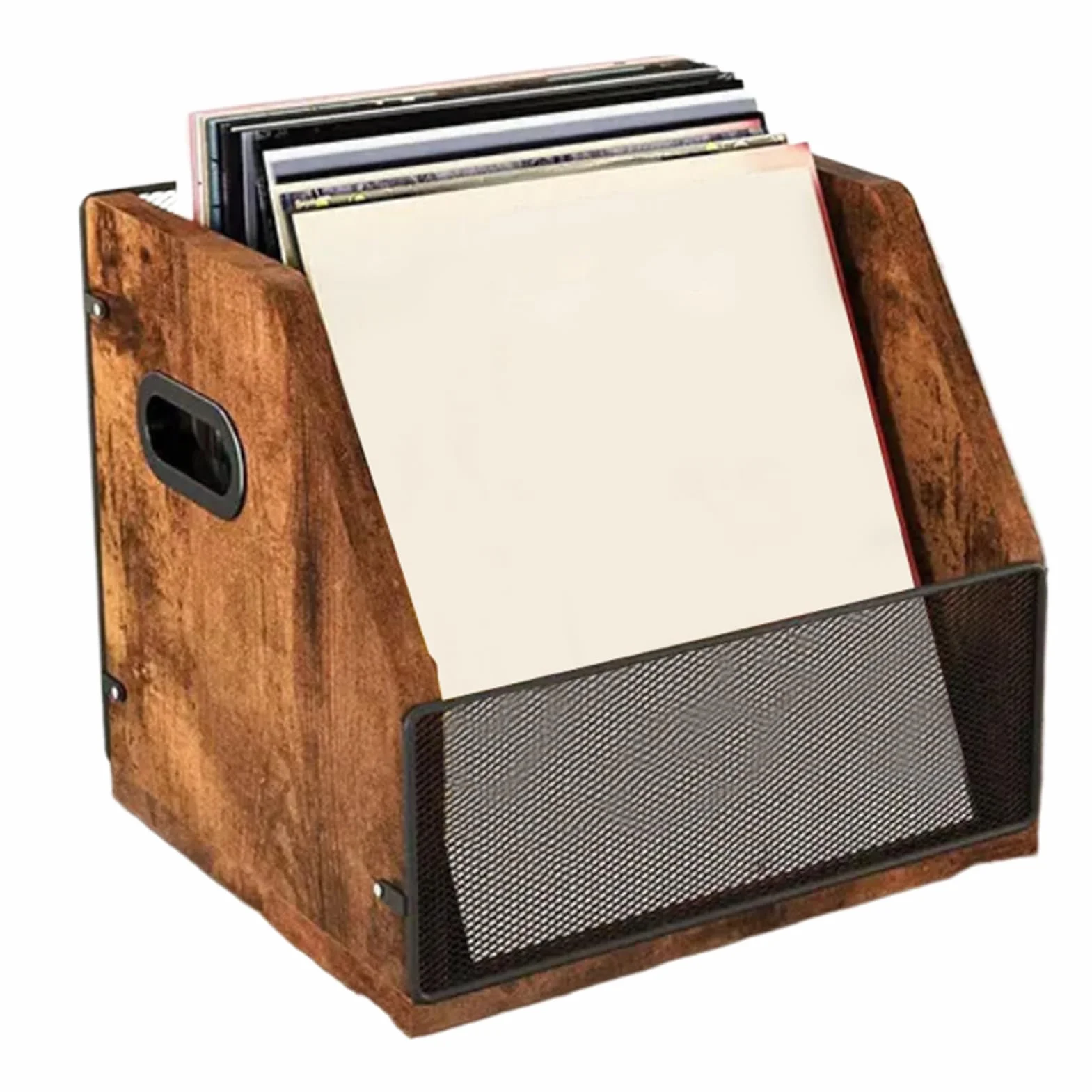 Pudełko na Płyty Drewniany Retro Organizer do Albumów | Organizer Na Płyty Biurkowy do Garażu Szafy Salonu Sypialni Pokoju Akademika Mieszkania Młodzieży Miłośników Muzyki