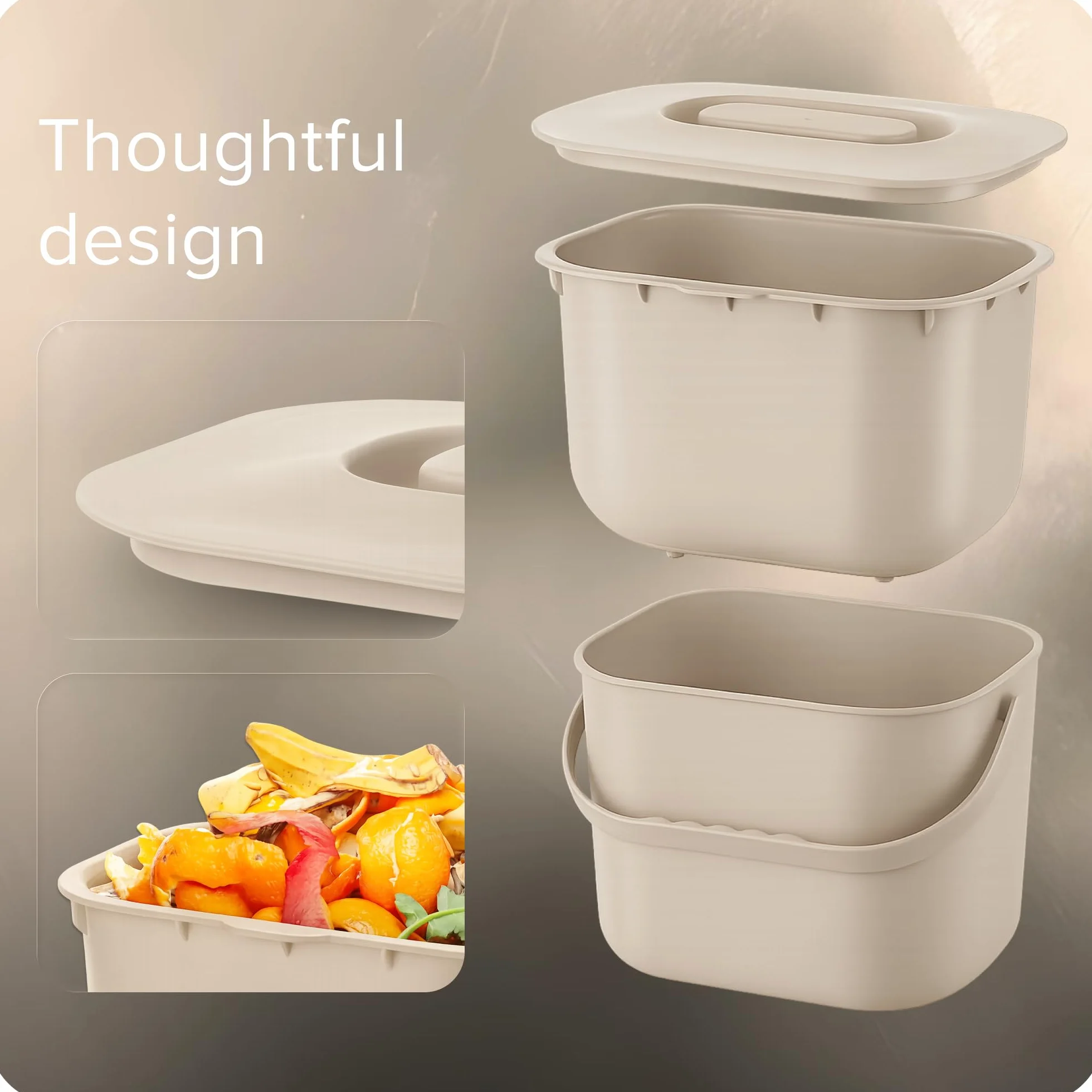 Black Sweden Home Kosz Kuchenny na Bioodpady - 7L - Designerski Kompostownik z Filtrem - Szczelny Kosz na Odpady Organiczne z Pokrywą - Beżowy