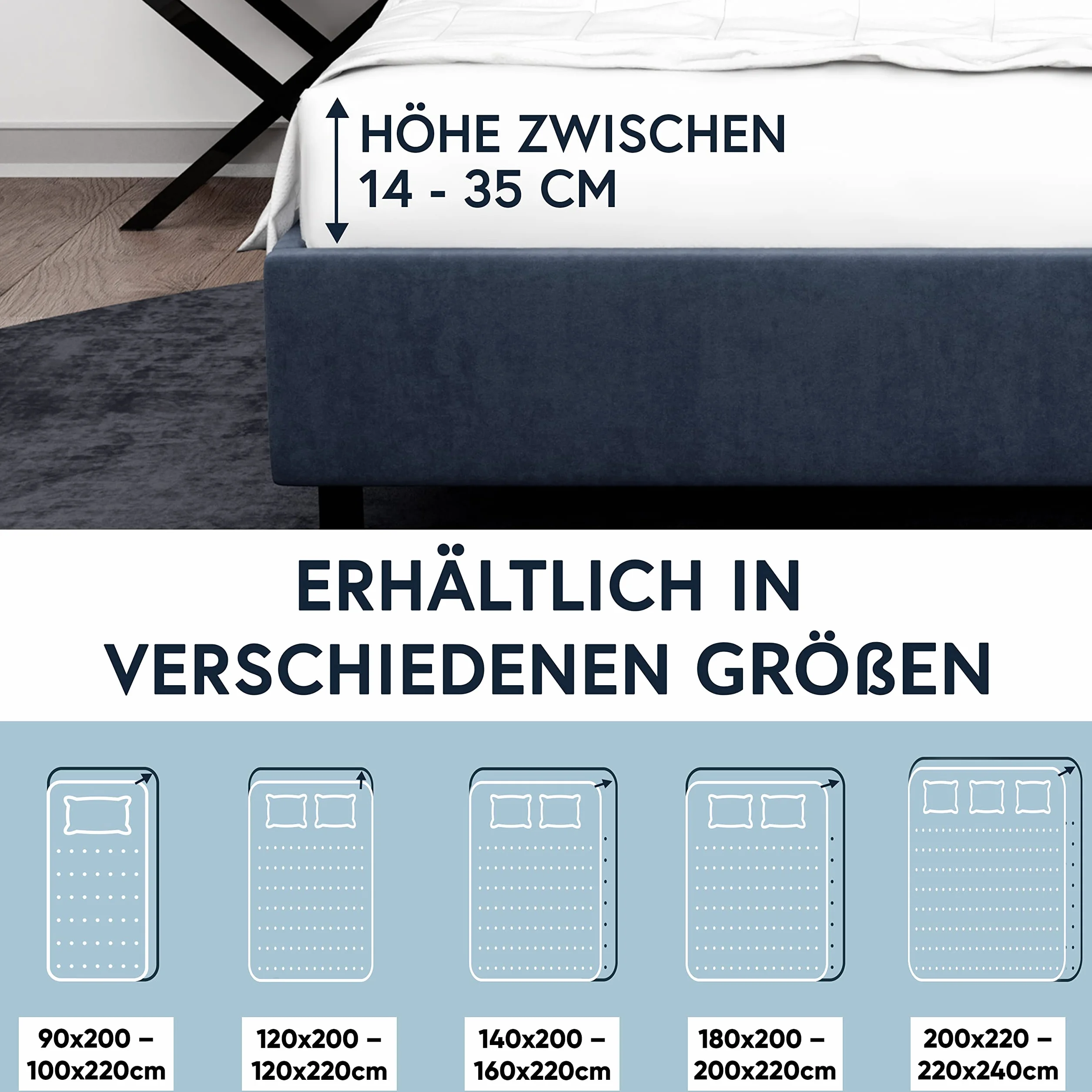 MOON -Luxury Prześcieradło z gumką, dżersej, 230 g/m², do łóżek wodnych, łóżek kontynentalnych i tradycyjnych materacy (białe, 200 x 220 – 220 x 240 cm)
