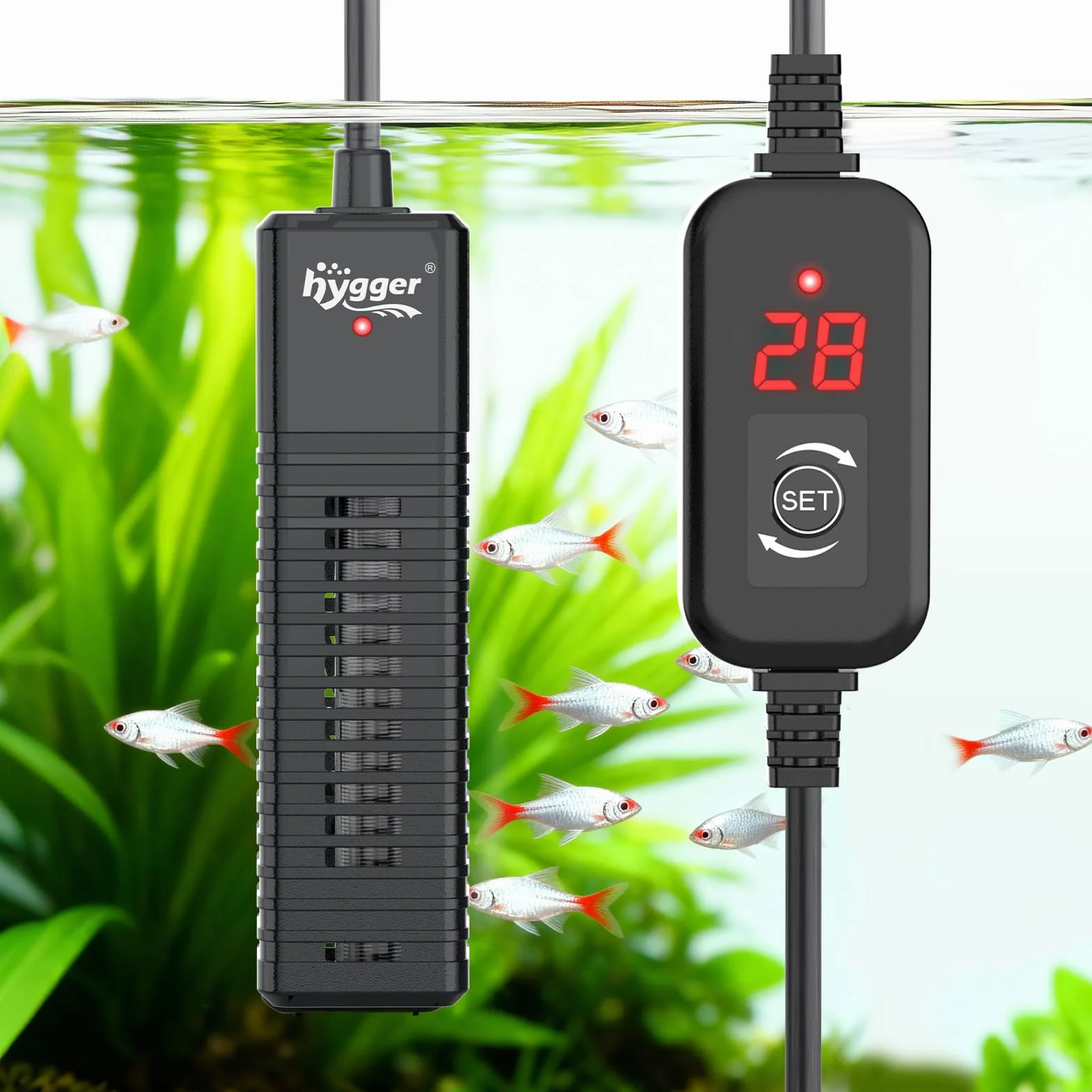 hygger Podgrzewacz do akwarium 100W cyfrowy z regulatorem temperatury do zbiorników 57-75L