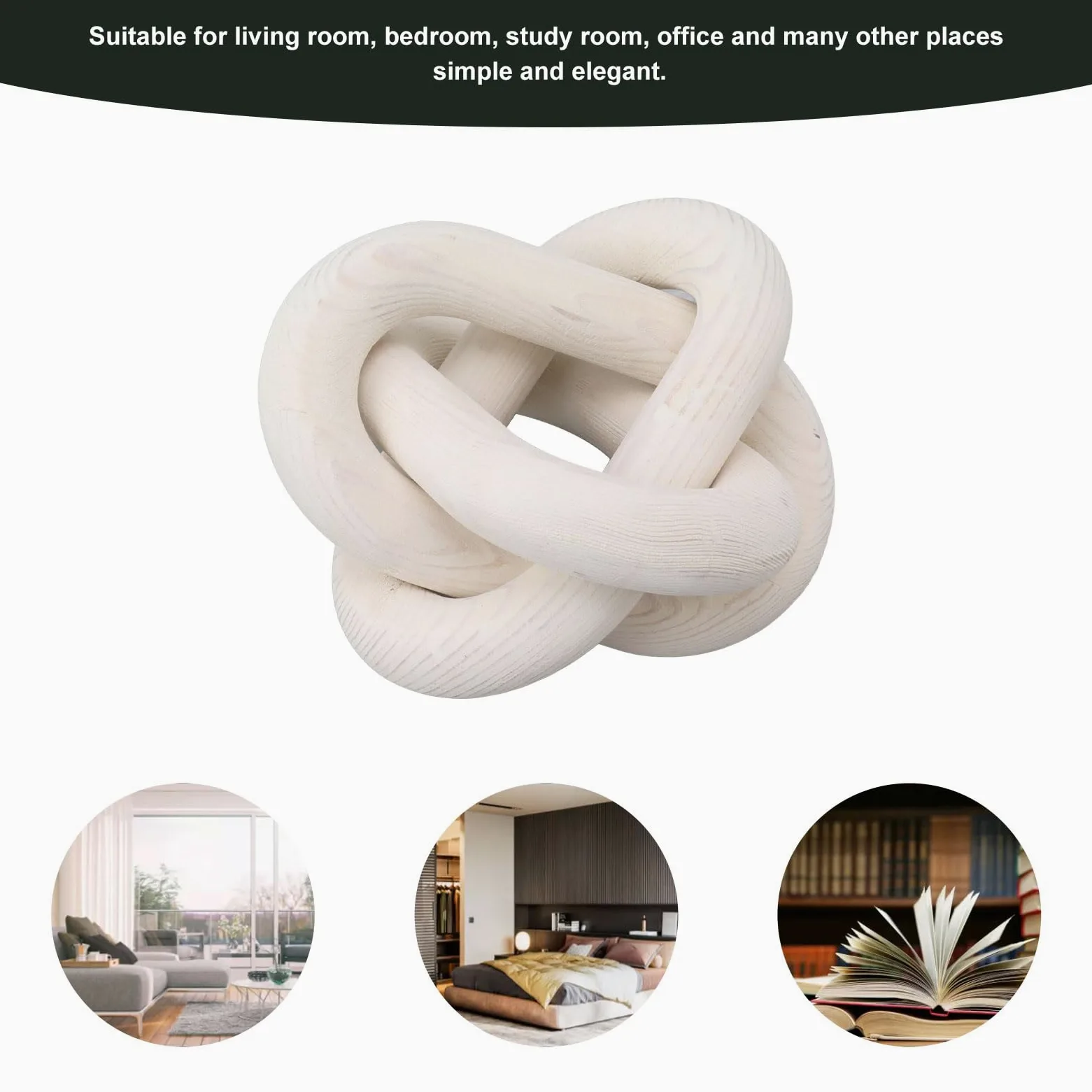3 Link Wood Chain Link Decor Wood Knot Decor, Home Decor Półka Ręcznie Rzeźbione Boho Wood Knot do Sypialni, Salonu, Wystrój Stolika Kawowego (Biały)