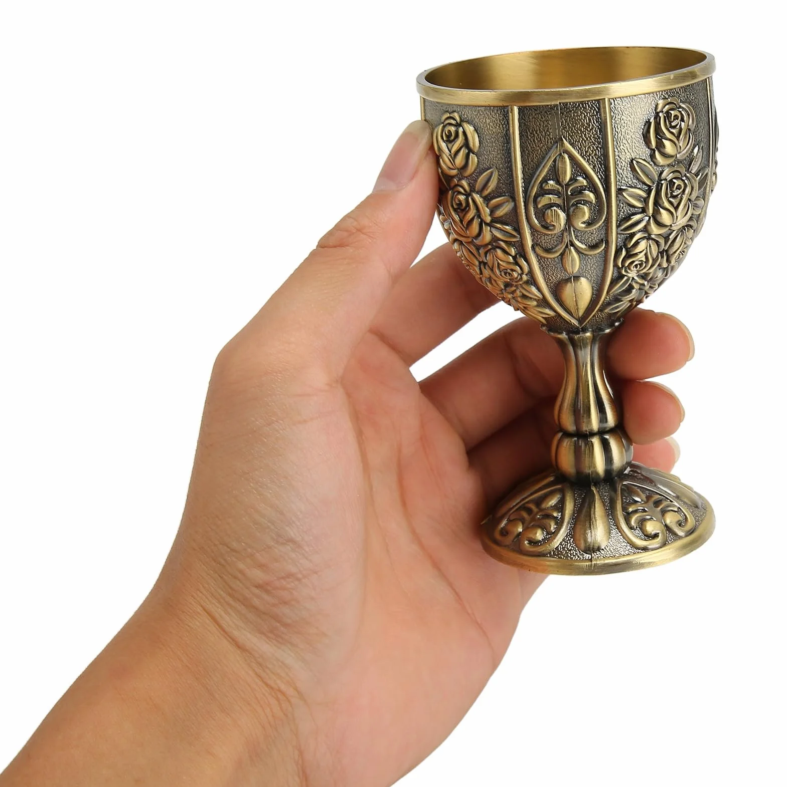 Metalowy Kielich do Wina w Stylu Vintage, Kr¨®lewski ?redniowieczny R?cznie Wykonany Ma?y Kubek do Picia Wina dla Baru, Domu, Br?zowy