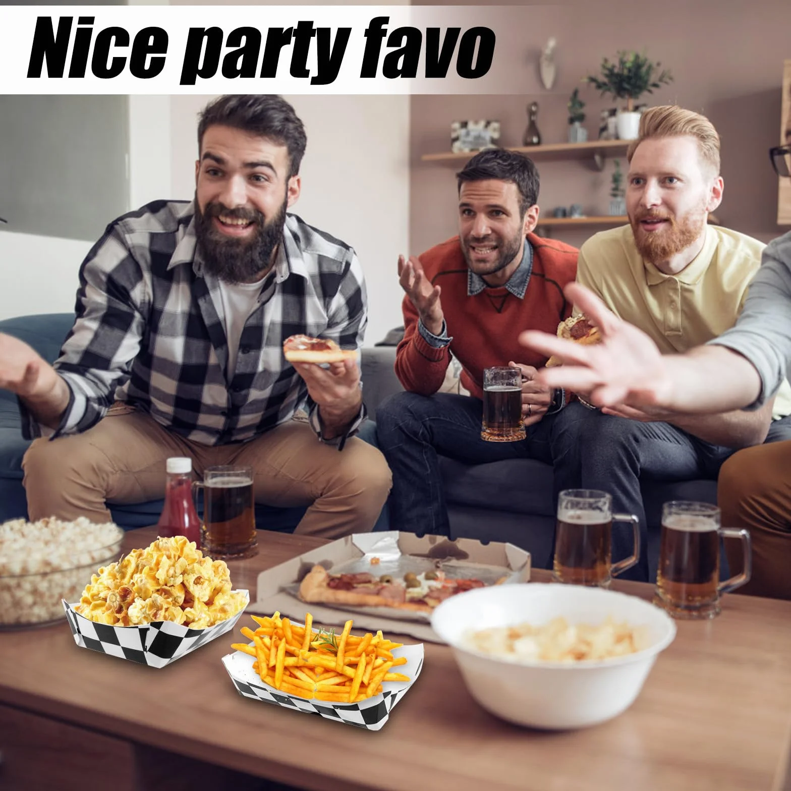 BOXOB 24szt Tacek na Żywność z Papieru Wyścigowego, Czarno-Białe Kratkowane Pudełka Tace do Serwowania Żywności Imprezę Urodzinową o Tematyce Wyścigowej na Popcorn Frytki Przekąski, Należy Złożyć