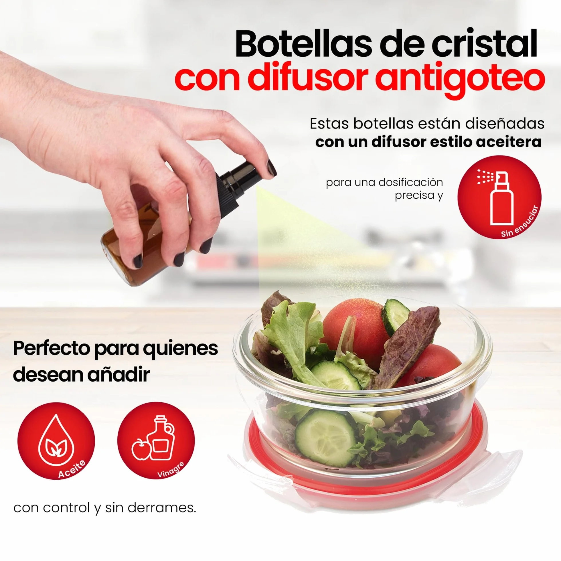 IRIS BARCELONA - Zestaw do sałatek do sałatek, 2 mini szklane butelki z dyfuzorem 50 ml i 2 szklane słoiki z pokrywką 10 ml