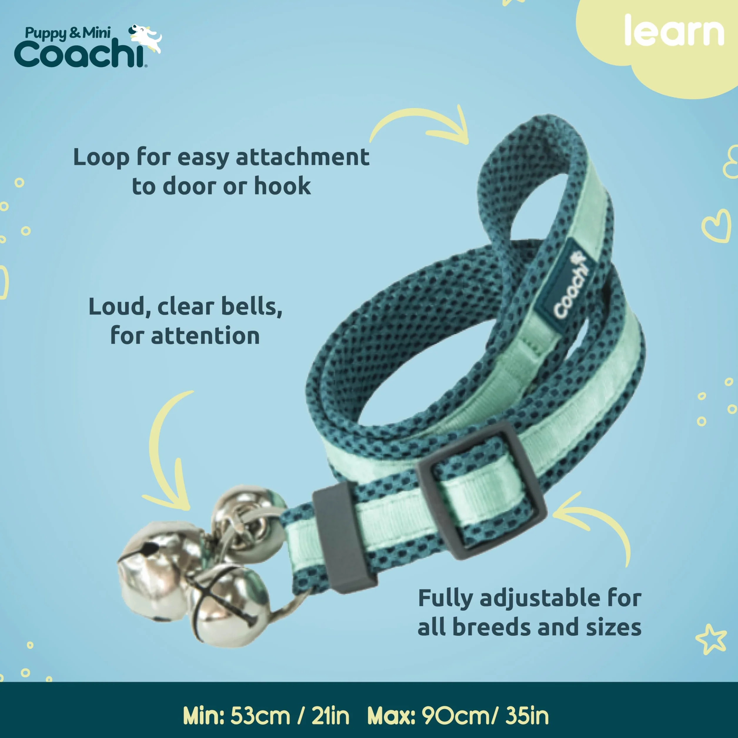 Coachi Puppy & Mini Toilet Training Bells - odpowiednie dla szczeniaków lub nowo nabytych psów, nauka czystości w domu, zapobieganie drapaniu drzwi. Akcesorium dla psa, świetne do treningu klikerowego