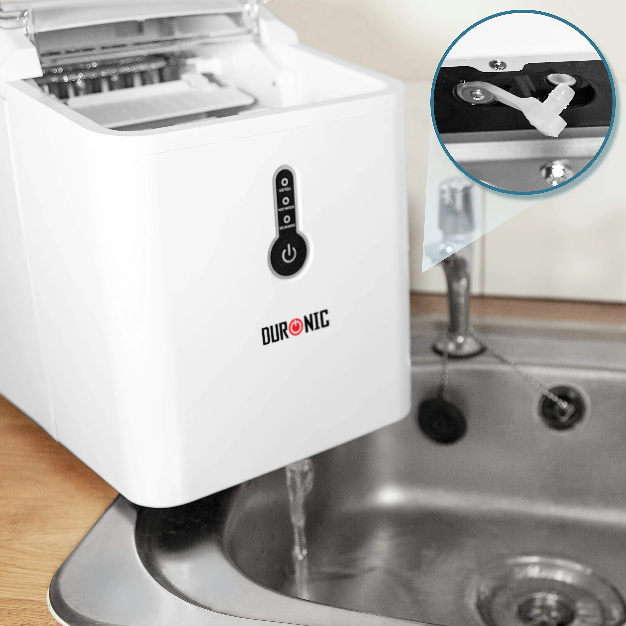 Duronic ICM120 Automatyczna kostkarka do lodu elektryczna | 9 kostek w 7 min | 12 kg lodu na dobę | zbiornik na wodę 1,5l kszyczek i szufelka do wyciągania gotowych kostek | bez podłączenia do wody