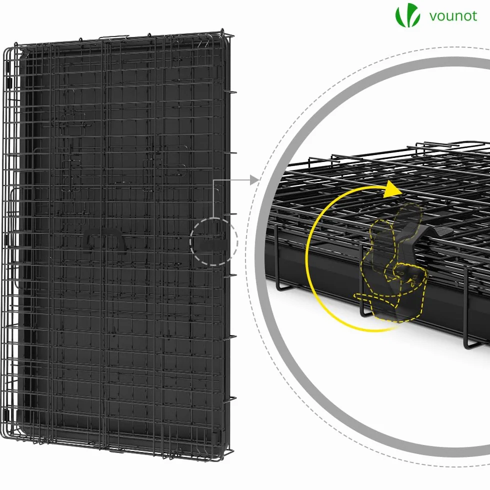 VOUNOT Składana klatka dla psa z 2 zamykanymi drzwiami i zdejmowaną tacą składana metalowa klatka dla psa transporter dla psa 92 x 58 x 64 cm czarna