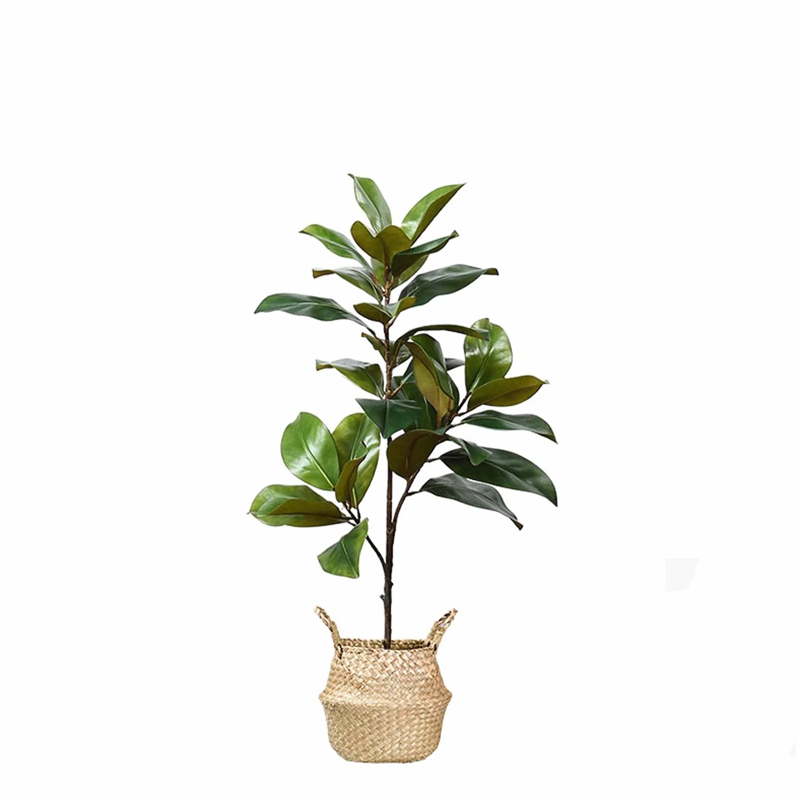 Sztuczna roślina Bonsai 35-calowe piękne szczegółowe sztuczne drzewo magnolii z ręcznie robionym koszem ze słomy, do okna sklepu wystawowego, sztuczne rośliny zielone bonsai