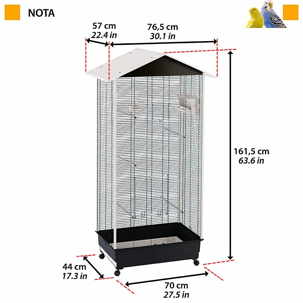 Ferplast Woliera dla ptaków, klatka dla papużek falistych, do użytku na zewnątrz, z kółkami i akcesoriami dla ptaków, 77 x 57 x wys. 162 cm