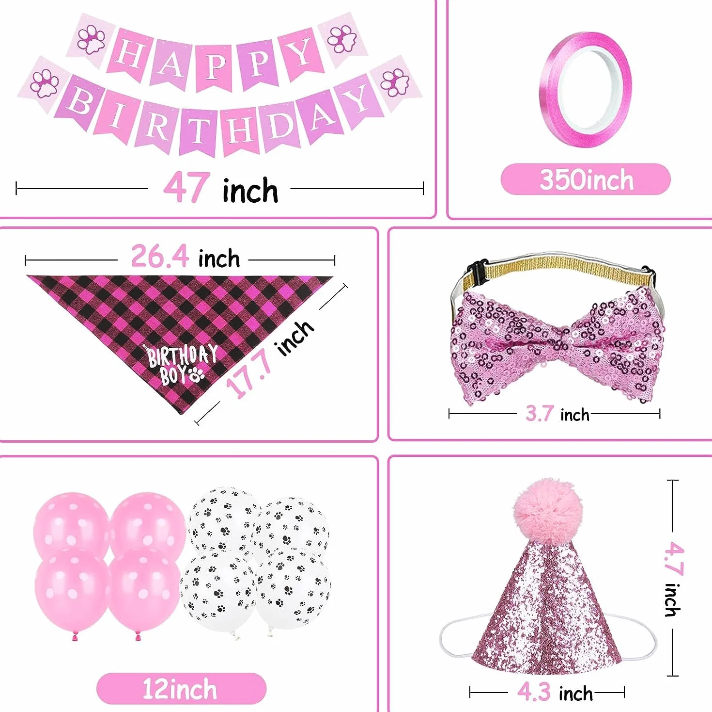 Dekoracja urodzinowa dla psa, chusta na szyję dla psa, chusta urodzinowa WOOF, balony z napisem "Happy Birthday", baner z nadrukiem Psiego, balony, muszka, kołnierz do dekoracji zwierząt domowych
