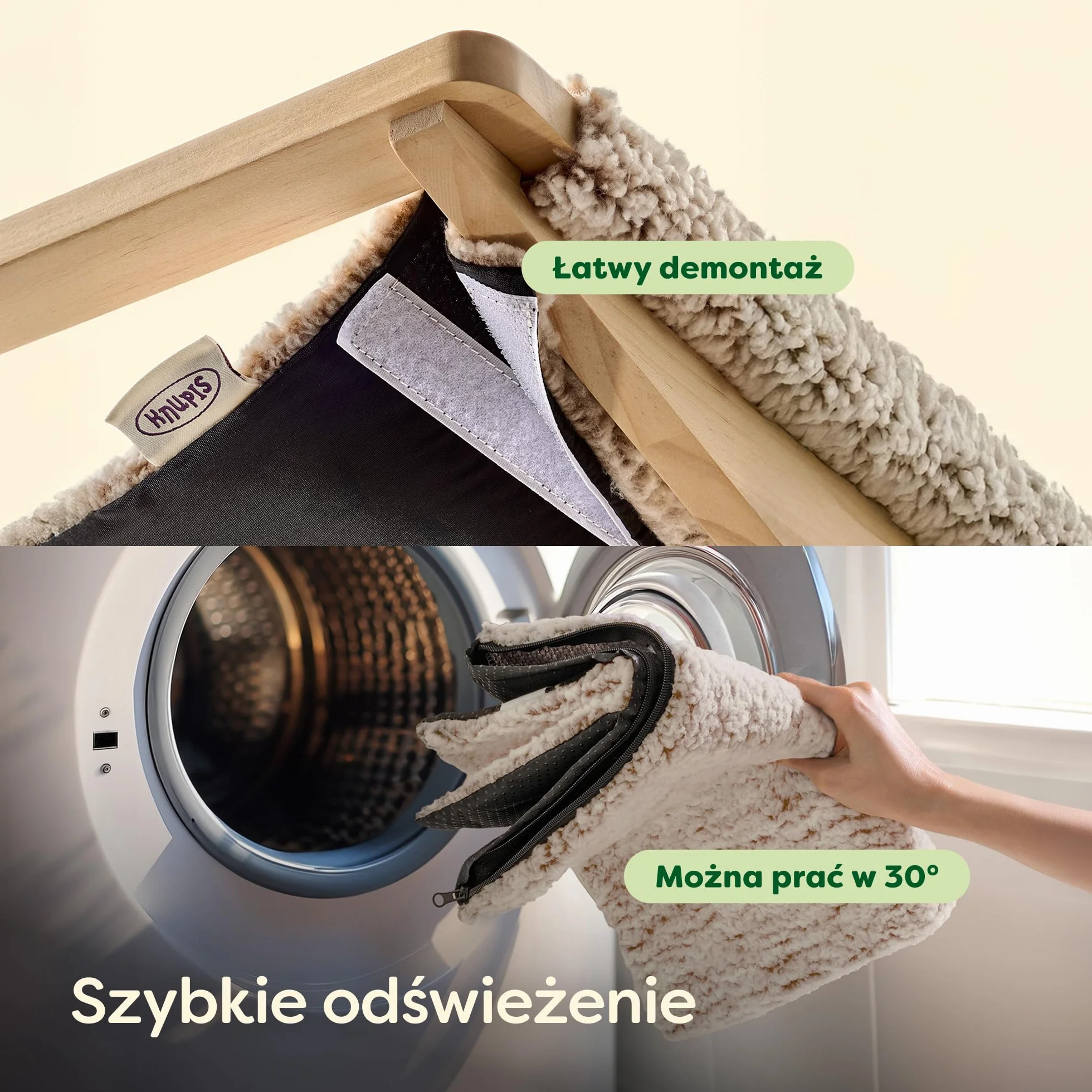 Knupis Zestaw Ściennej Drabinki dla Kota z Hamakiem i Schodkami Lite Drewno Sosnowe FSC Stabilna Półka Ścienna do 30 kg Beżowy